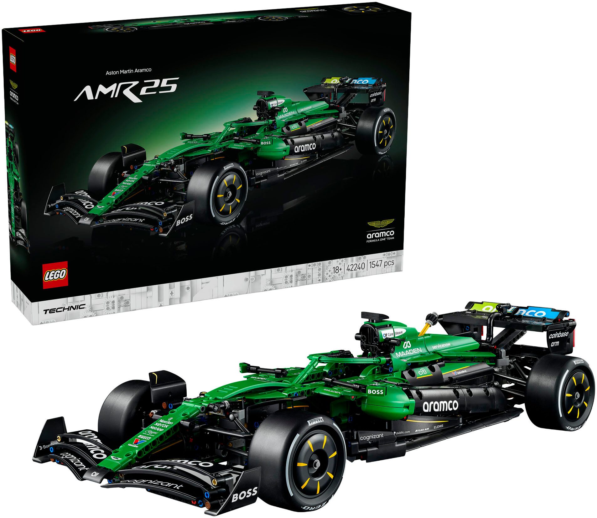 LEGO® Aston Martin Aramco AMR25 F1 Auto (42240), LEGO Technic Konstruktionsspielsteine, (1547 St), Made in Europe
