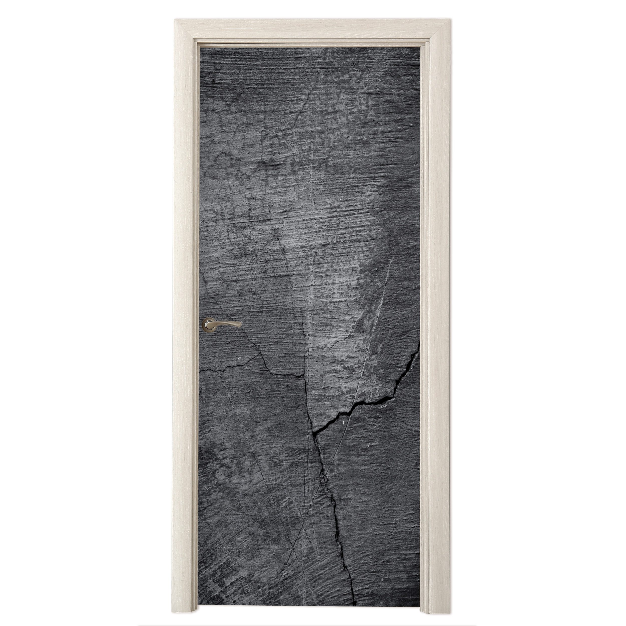 MuchoWow Türtapete Beton - Schwarz - Riss, Matt, bedruckt, (1 St), Selbstklebende Tapete, Folie für Möbel, 75x205 cm