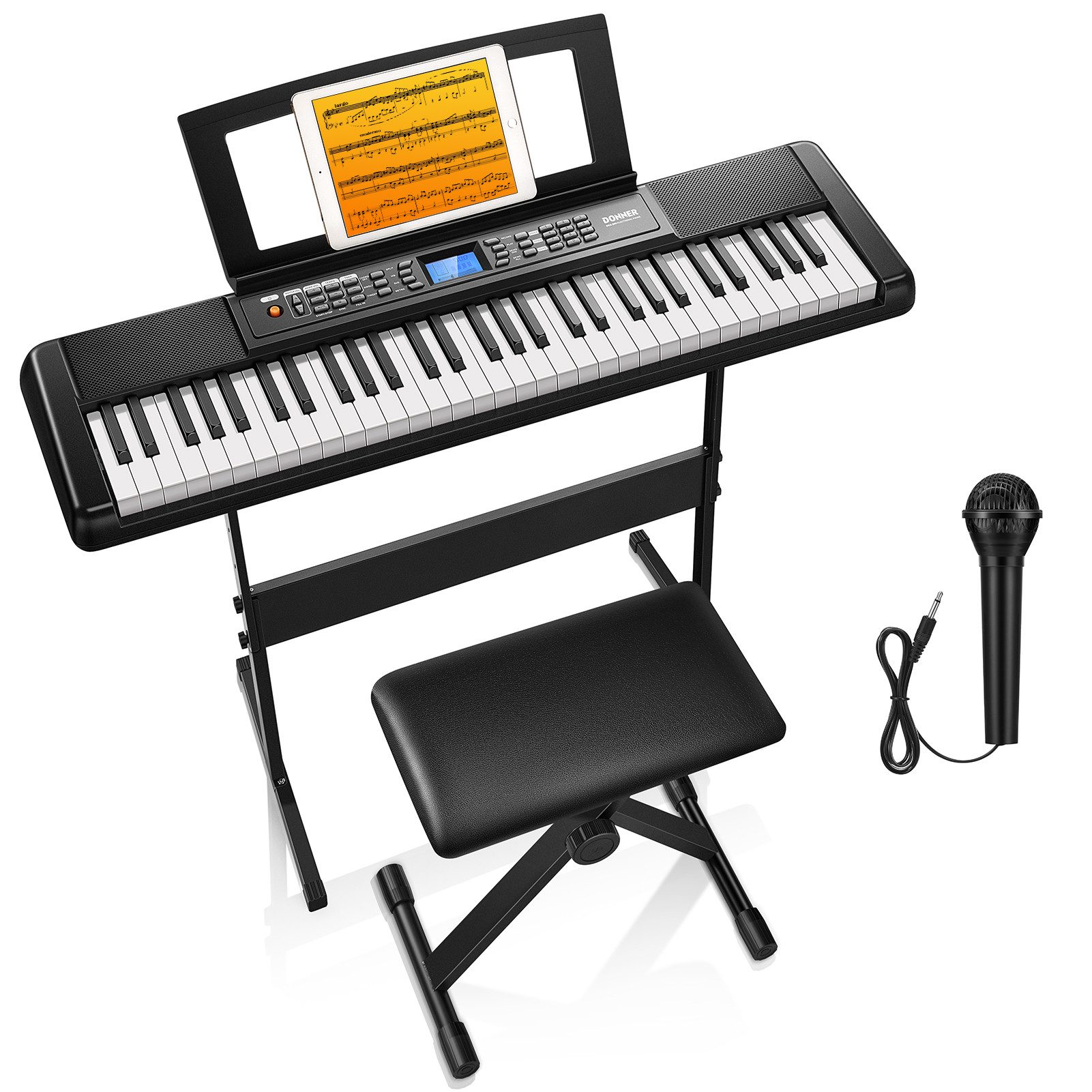 Entertainer-Keyboard DEK-200 Keyboard, 61 Tasten, 300 Rhythmen mit Ständer & Mikrofon