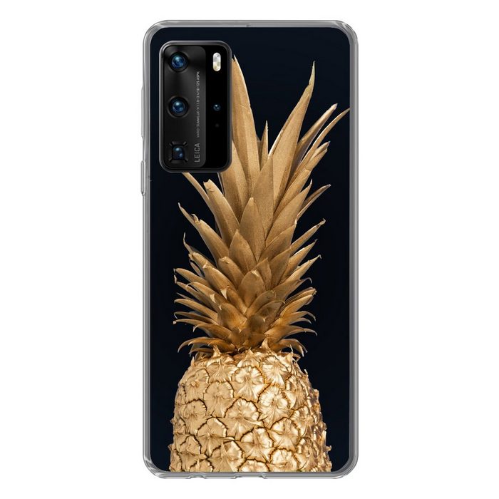 MuchoWow Handyhülle Ananas - Gold - Farbe - Schwarz - Obst - Luxus Handyhülle Huawei P40 Pro Handy Case Silikon Bumper Case