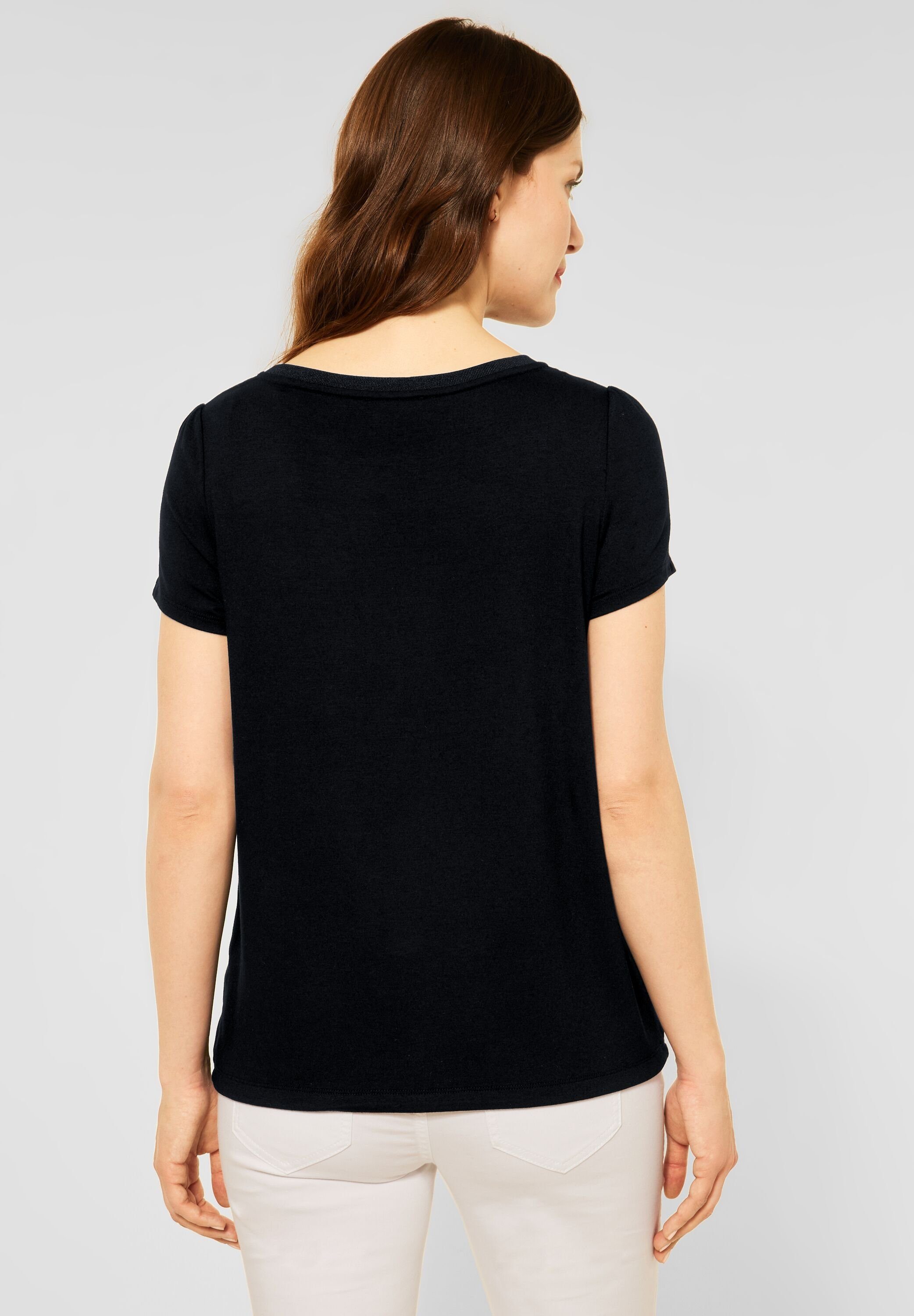 STREET ONE T-Shirt mit Black Rippstrickdetails