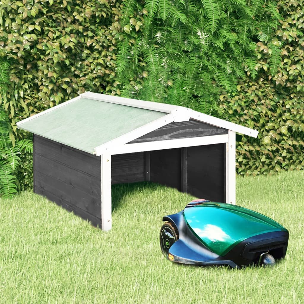 vidaXL Mähroboter-Garage, Roboter-Rasenmäher Garage 72x87x50 cm Grau Weiß Tannenholz