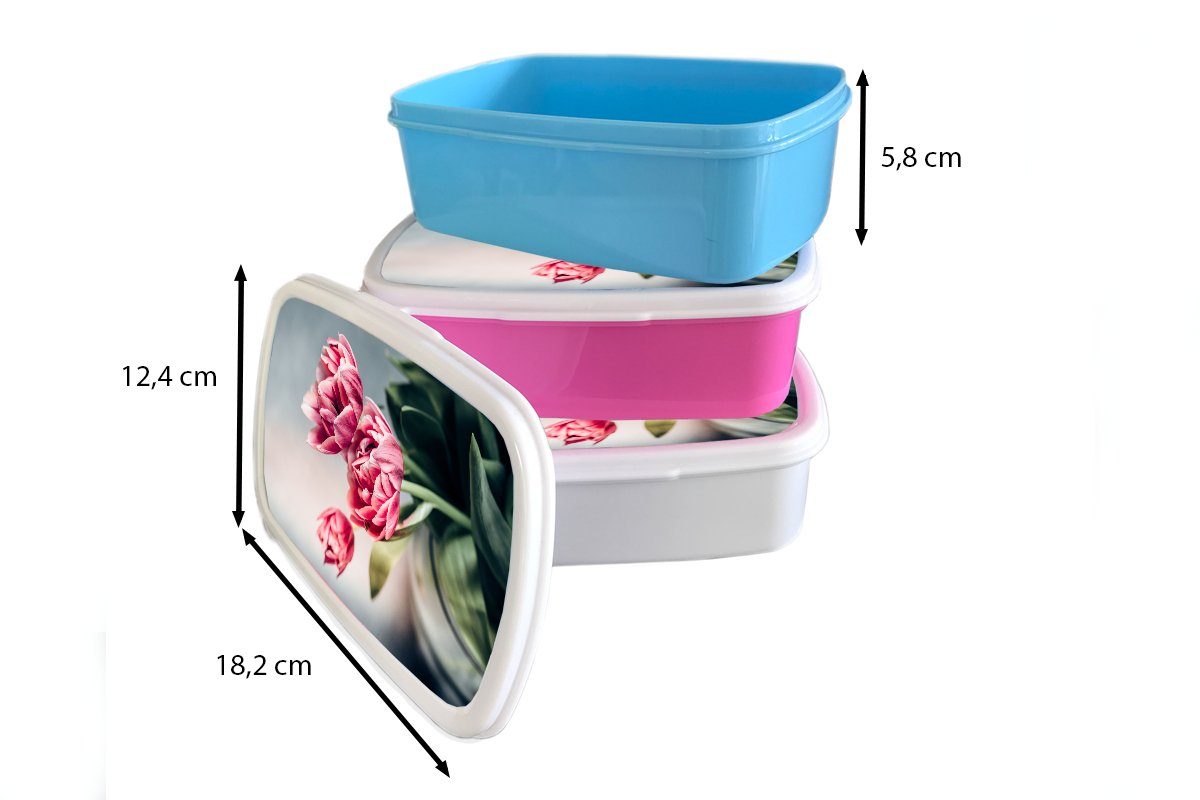 Tulpen (2-tlg), Kunststoff Brotdose Brotbox - MuchoWow Mädchen, Rosa, - Kunststoff, für Kinder, Blumen Lunchbox Snackbox, Erwachsene,