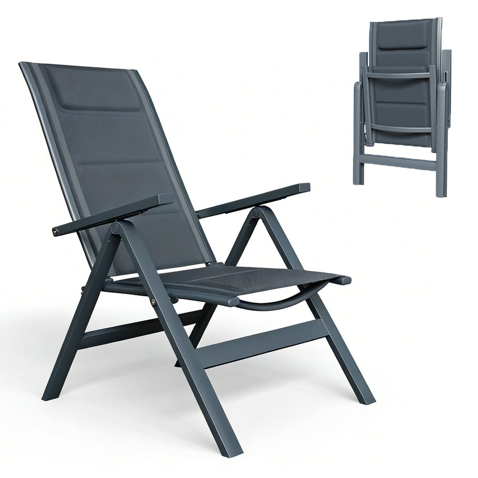 HOMALL Gartenstuhl Klappsessel Faltbarer Liegesessel 7-fach verstellbar mit Armlehnen (1 St), 180 kg belastbar, UV-beständiger, Aluminiumrahmen für Balkon & Garten
