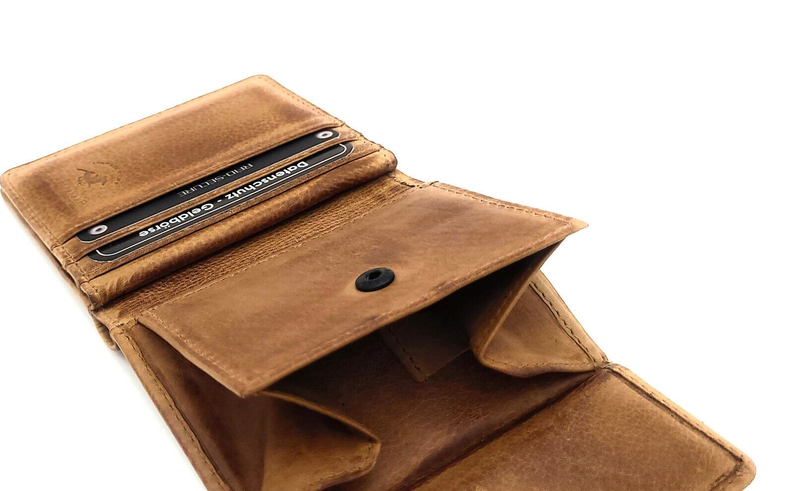 CLUB Rindleder gewachstes echt vintage Schutz mit braun, Mini Portemonnaie RFID Geldbörse Leder JOCKEY