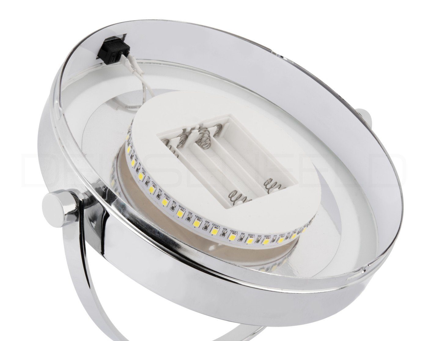 DEUSENFELD Kosmetikspiegel Batterie LED Doppel Wand Kosmetikspiegel WL10CB, LED Beleuchtung, 10x-Vergrößerung + Normal, für 4xAAA Batterien