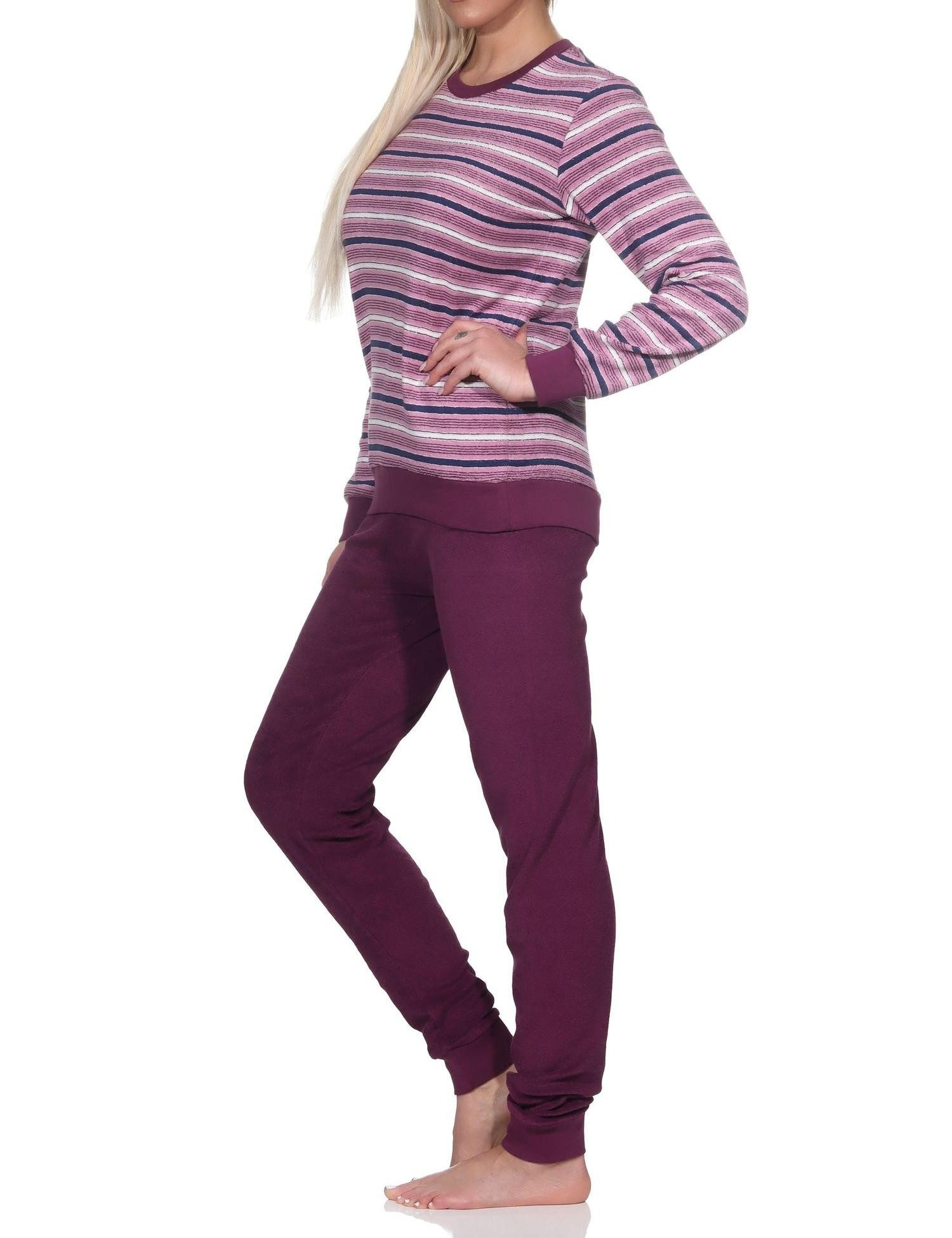 Normann Pyjama Wunderschöner Damen Frottee Schlafanzug langarm Pyjama mit Bündchen – Bild 2 von 5