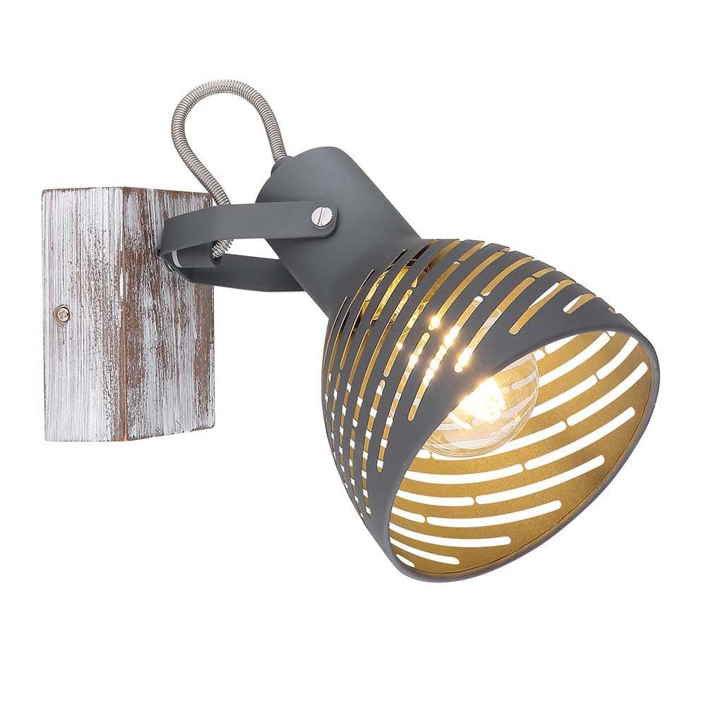 LED nicht verstellbar Metall Wandlampe Leuchtmittel etc-shop grau Wandleuchte inklusive, Deckenspot, Holz Gitter Design