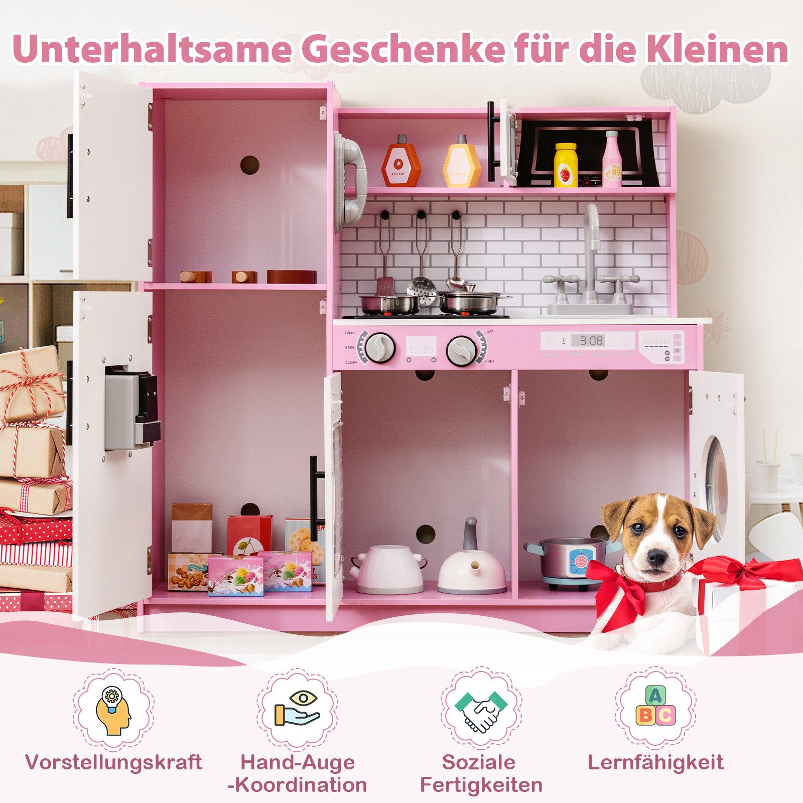 COSTWAY Spielküche Holz, Kinderküche, 82 x 25 x 80,5 cm, für Kinder ab 3 Ja günstig online kaufen