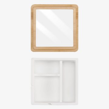 Navaris Schmuckkasten Schmuckschatulle aus Bambus mit Spiegel - 3 Fächer - Weiß (1 St)