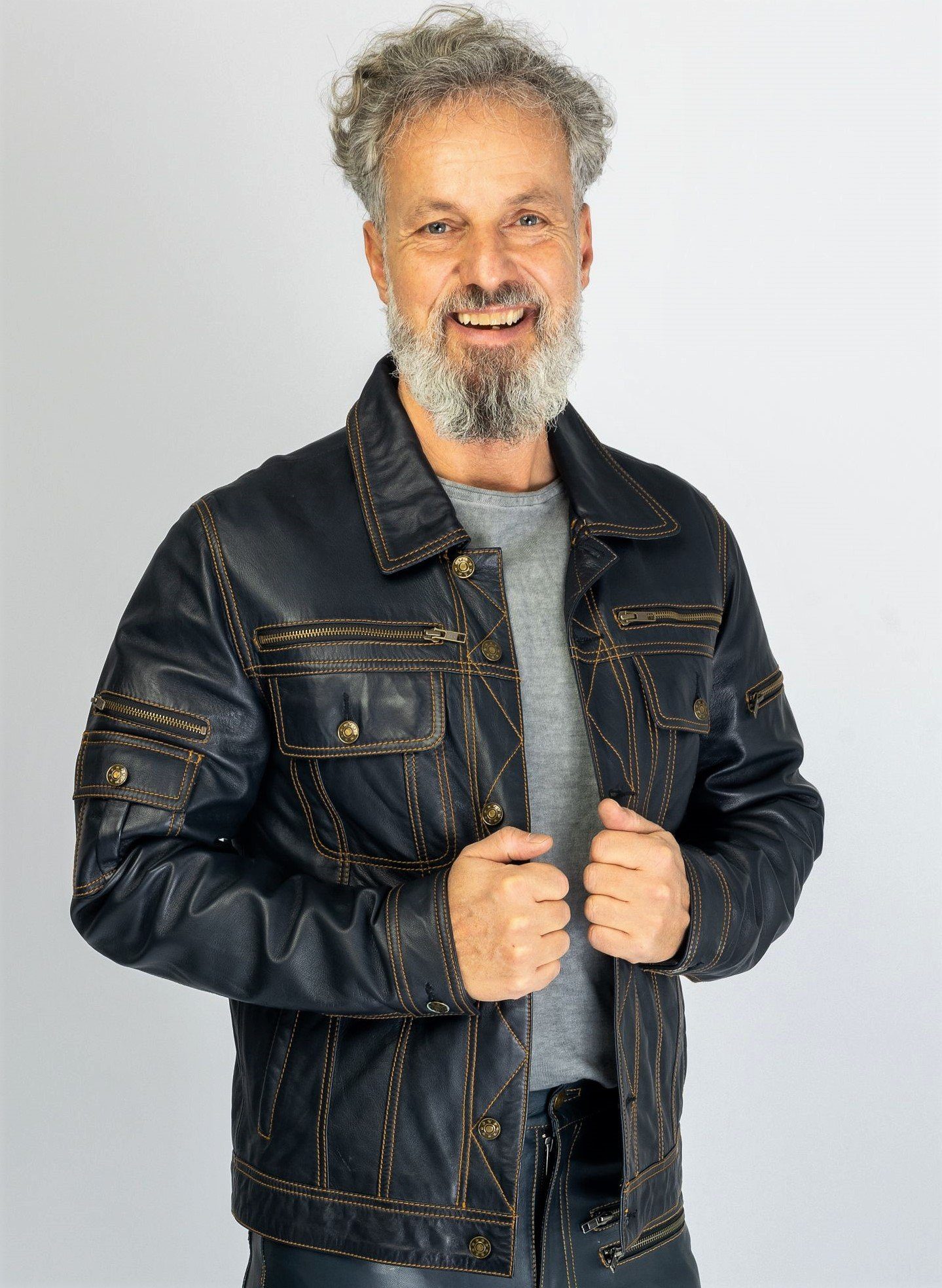 Be Noble Lederjacke Denver Jeansjacken Style, abgesetzte Nähte