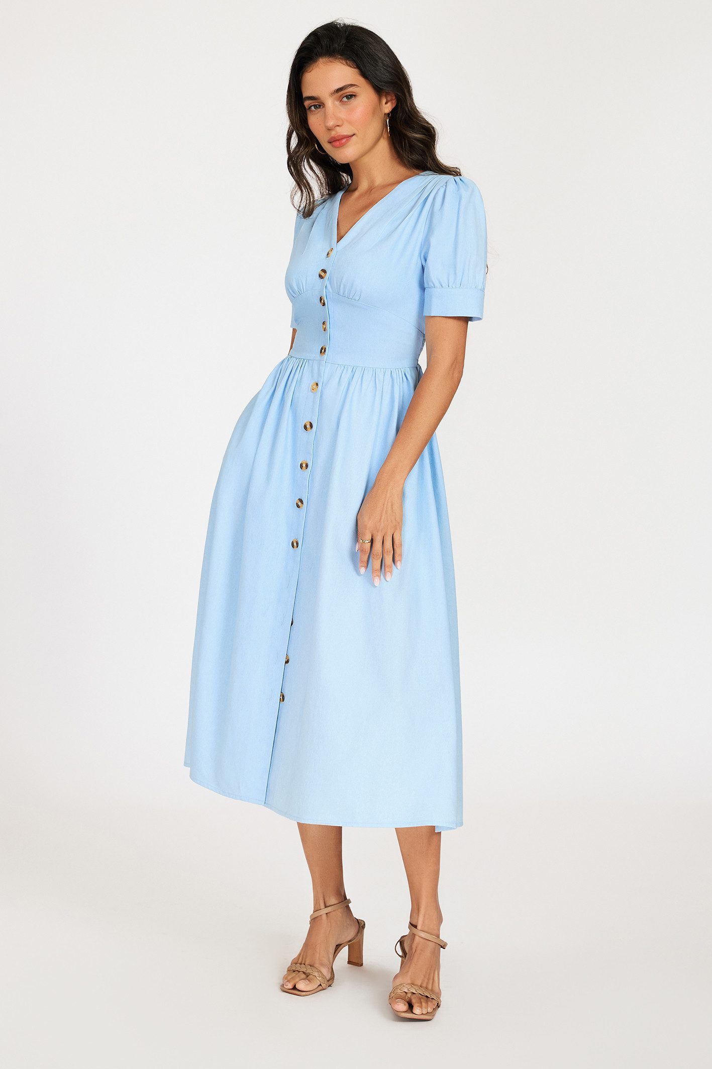 FS Collection Midikleid Damen Midikleid Sommerkleid Jeanskleid mit Knopfleiste Kurzarm (XS (EU:36 / UK:8) · S (EU:38 / UK:10) · M (EU:40 / UK:12) · L (EU:42 / U – Bild 4 von 5