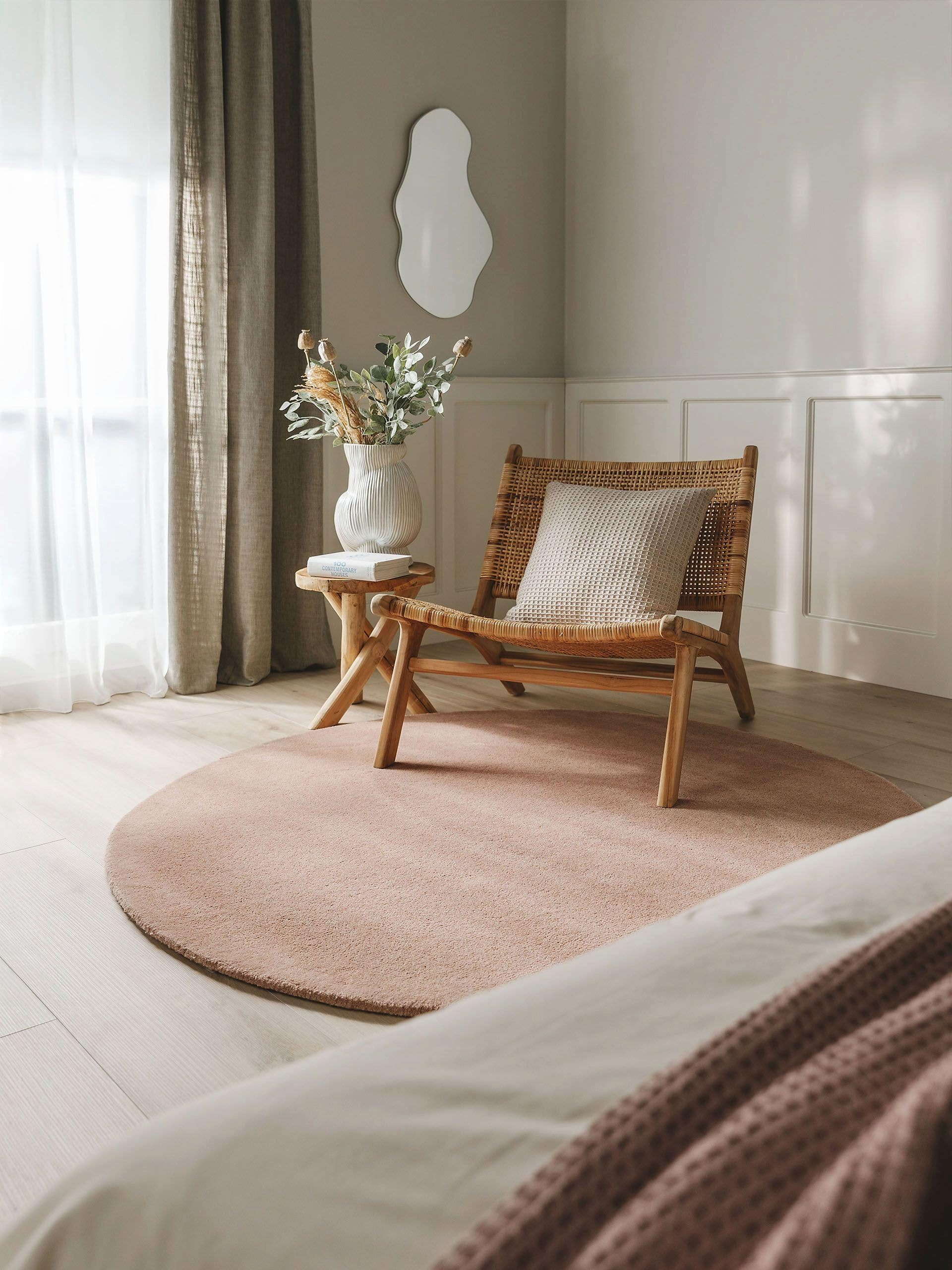 benuta Wollteppich Bent, rund, Höhe: 6 mm, Teppich Wohnzimmer, Schlafzimmer, Esszimmer, Flur, Kunstfaser, Cozy