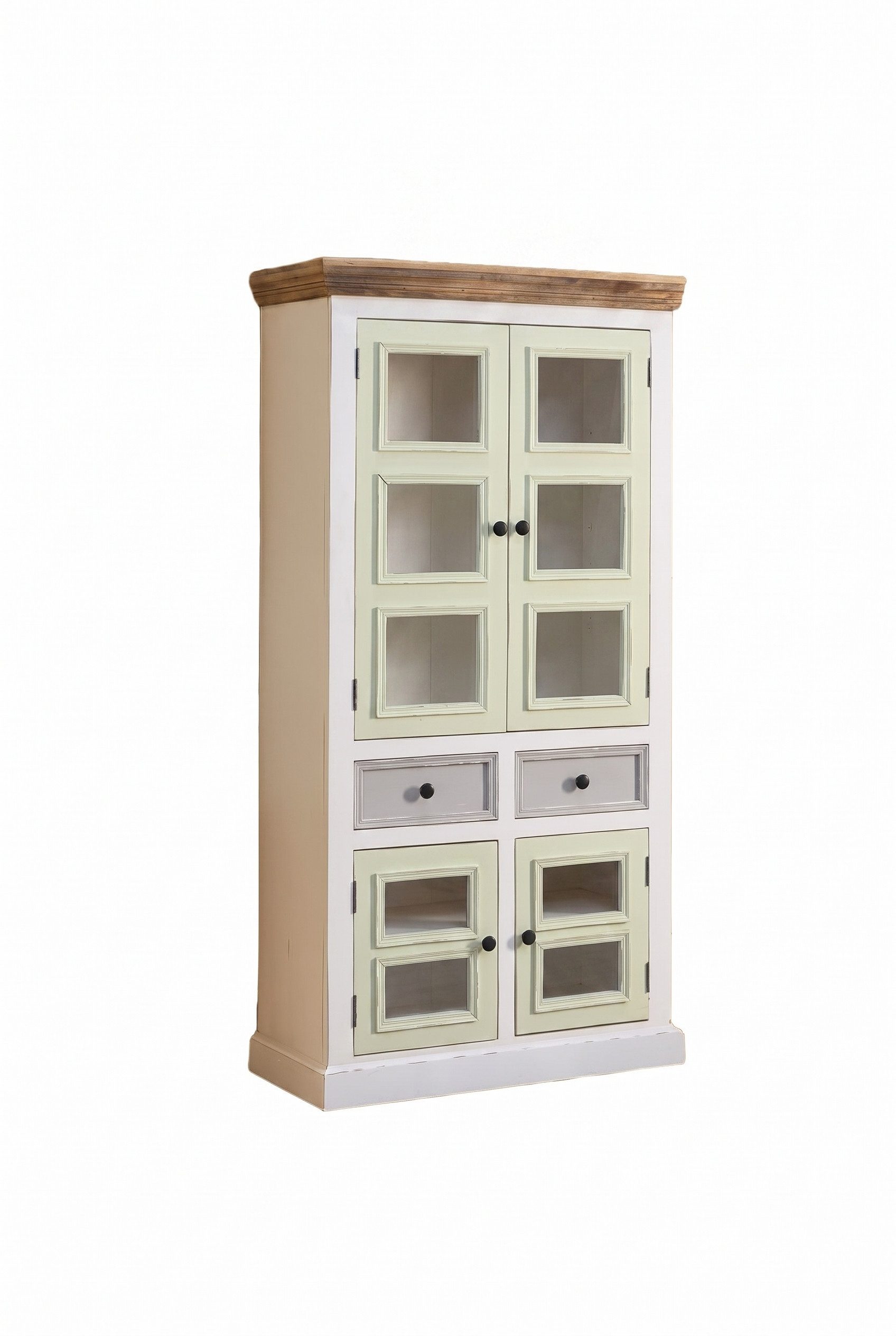 WOLF MÖBEL Sideboard (90 x 40 x 190), SIENA Vitrine 2 Glas- u. 2 Holztüren & 2 Schubladen