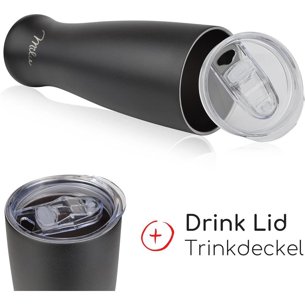 Milu Bierglas Weizenbierglas mit Deckel, 500 ml, Spülmaschinenfest, Edelstahl, isoliert, schwarz