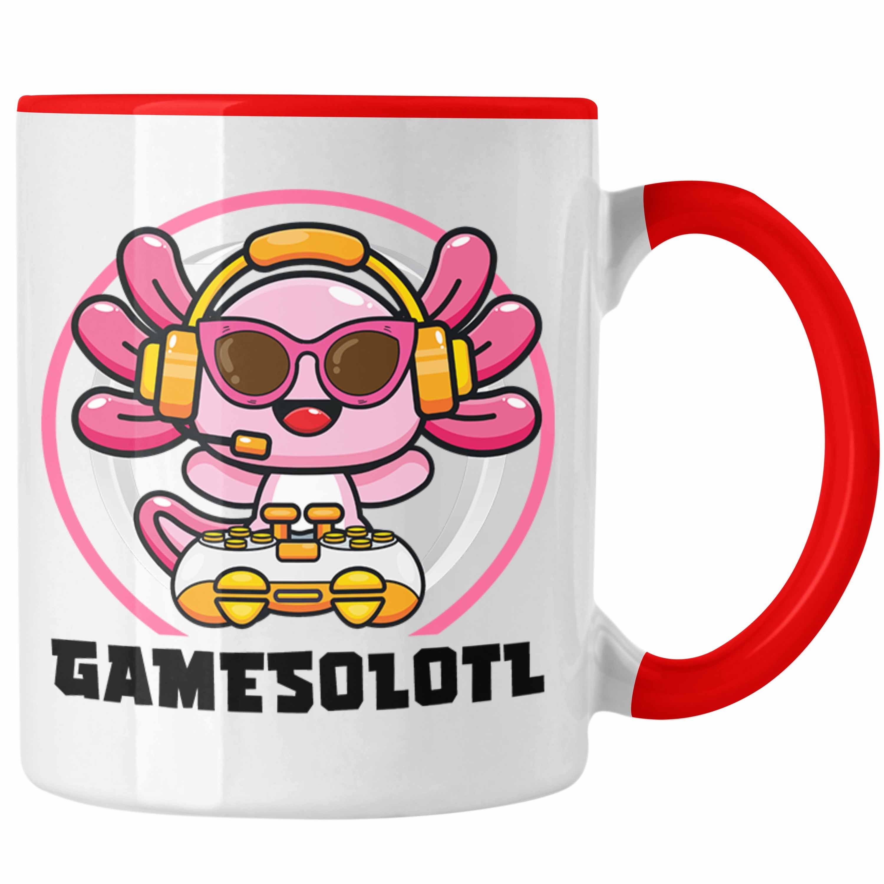 Trendation Tasse Trendation - Axolotl Tasse Grafik Lustig Geschenkidee Schwanzlurch Tiere Geschenk Gamer Rot