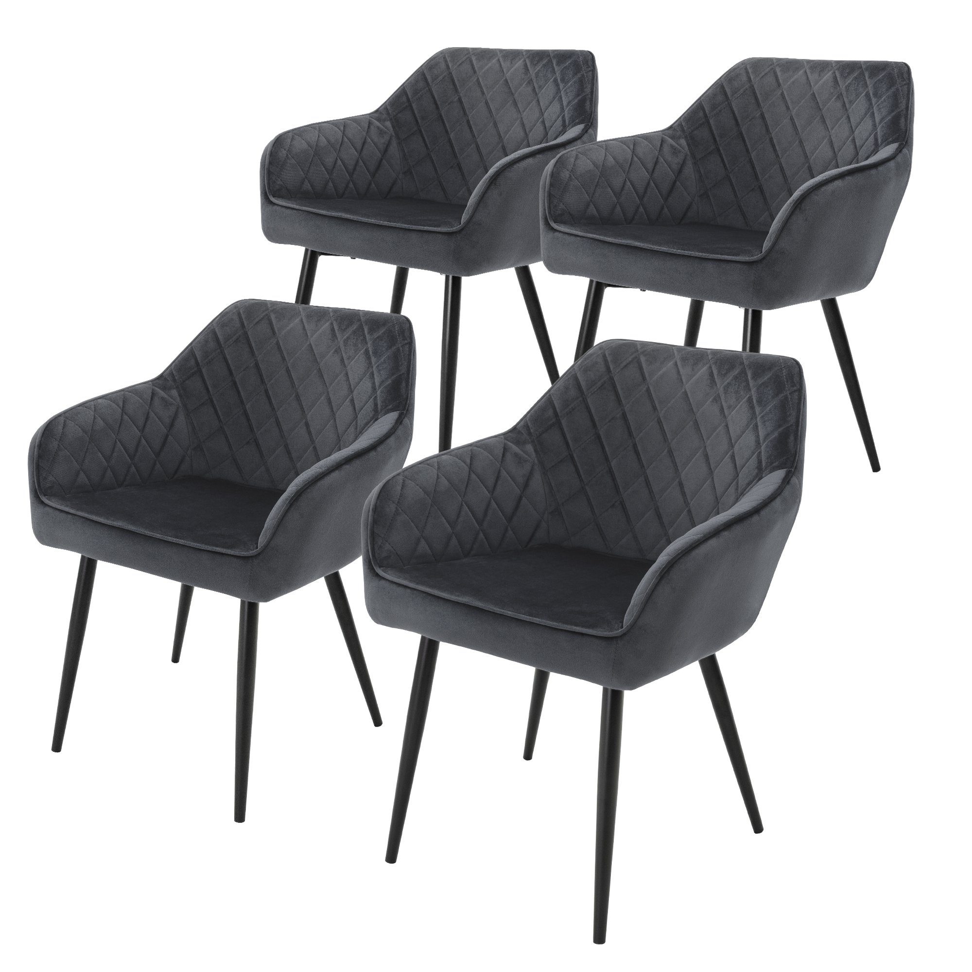 ML-DESIGN Stuhl 4er Set Esszimmerstühle Samt Wohnzimmerstühle Polsterstuhl Anthrazit | Stühle