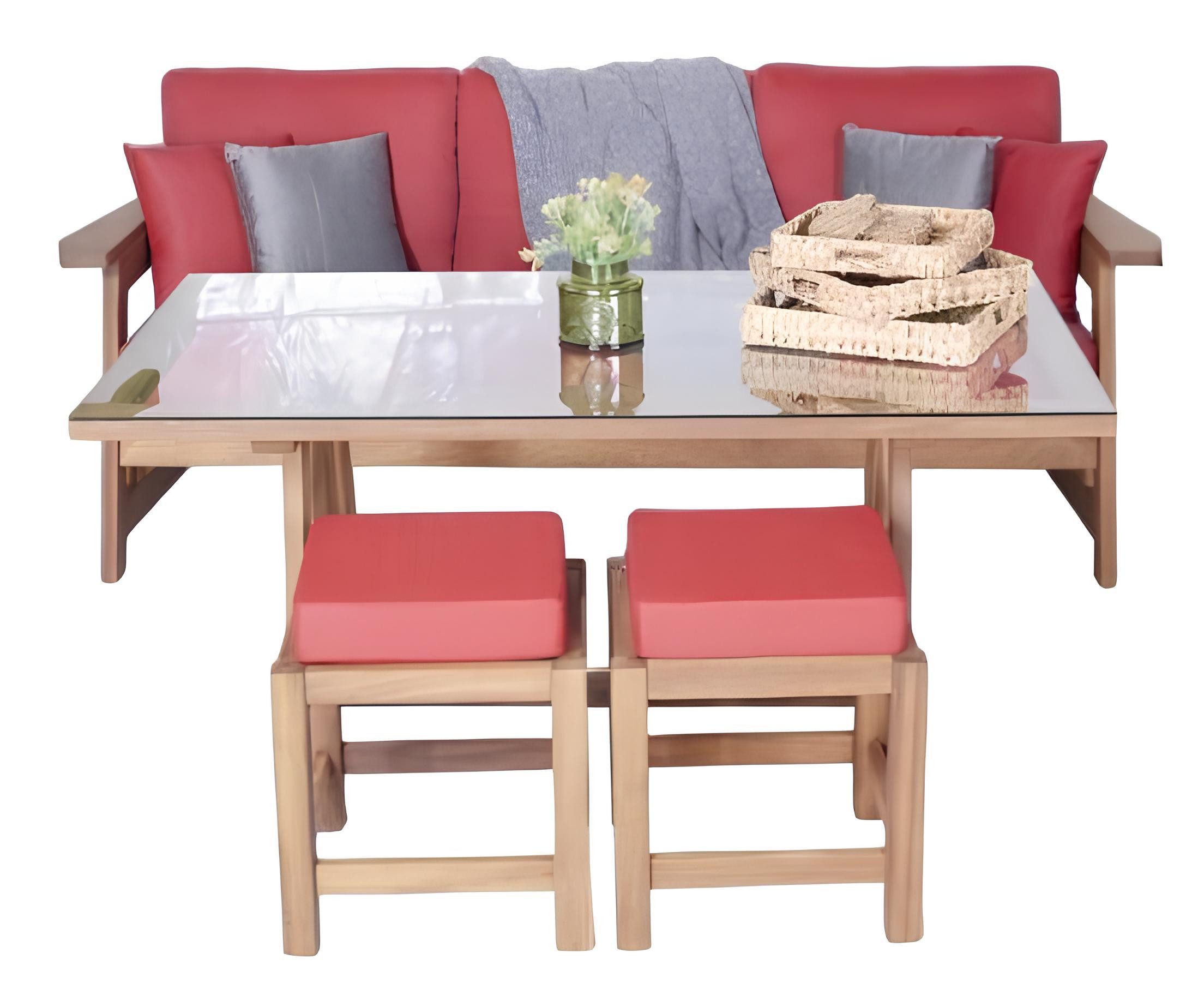 Xlmoebel Gartenlounge-Set 3-Sitzer-Sofa für den Garten mit Esstisch, 2 Hockern und 4-teiliger, (4tlg Gartenmöbel Set (Sofa 3 Sitzer + Esstisch + 2x Hocker), Hergestellt in Europa