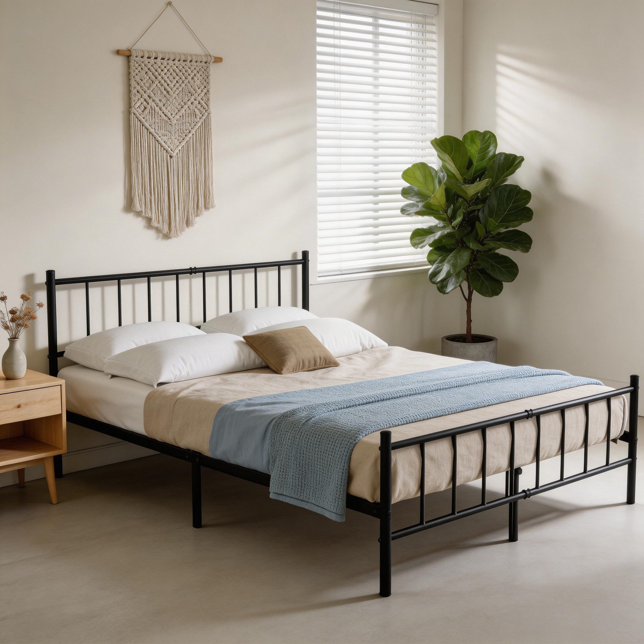 FIVMEN Metallbett Metallrahmenbett Bettgestell Bettrahmen mit Kopfteil, für Einzelbett/Gästezimmerbett, Tragkraft: 200kg