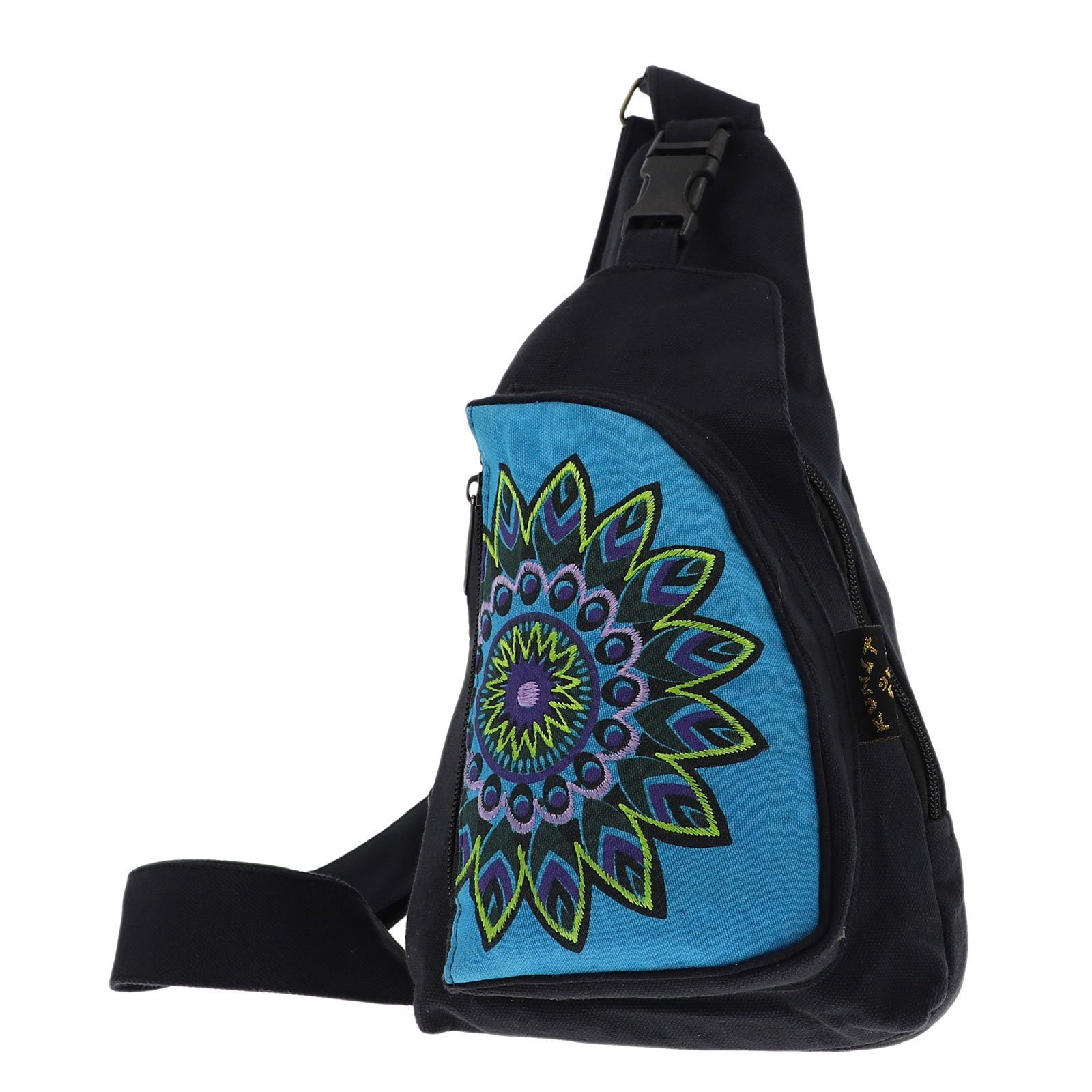 KUNST UND MAGIE Schultertasche Hippie Bodybag Schultertasche Slingbag Rucksack Brutsttasche Mandala S Schwarz / Türkis