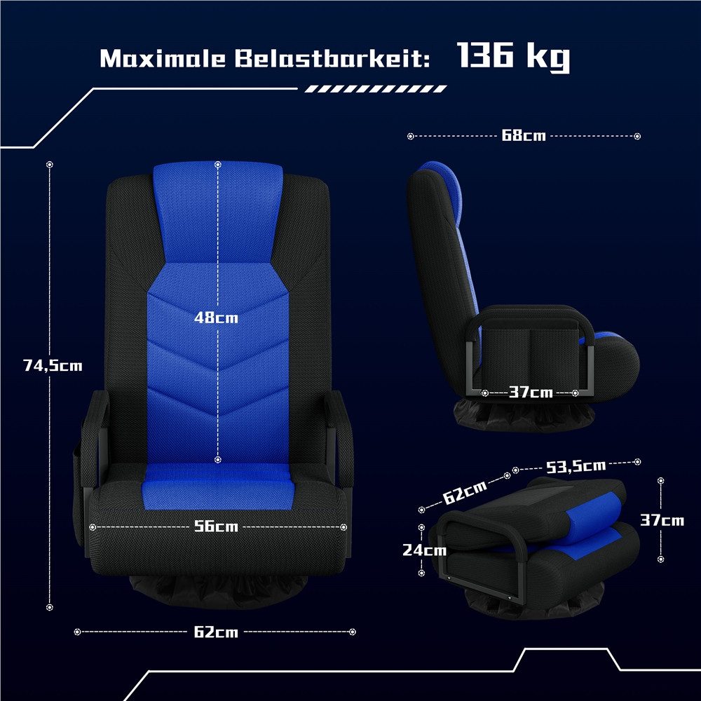 Yaheetech Gaming-Stuhl Bodenstuhl 360° Drehbar, Verstellbare Relaxstuhl Meditationsstuhl 360° Floor Chair Sitzsessel – Bild 4 von 5