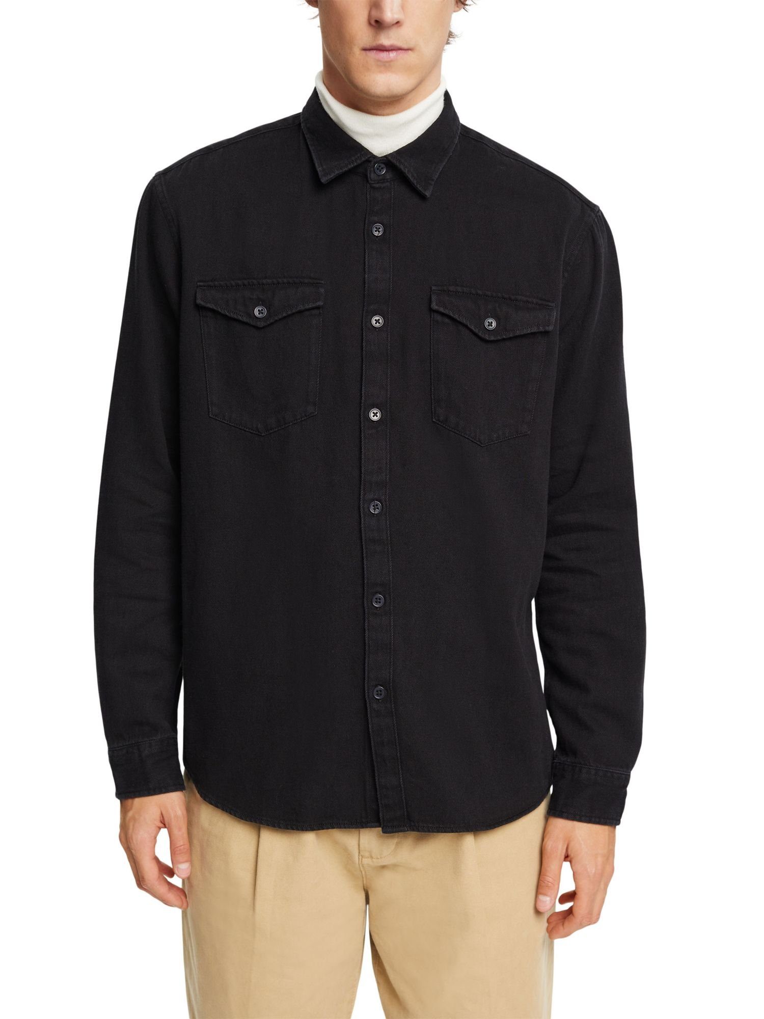 Esprit Langarmhemd Denim-Shirt BLACK DARK WASHED