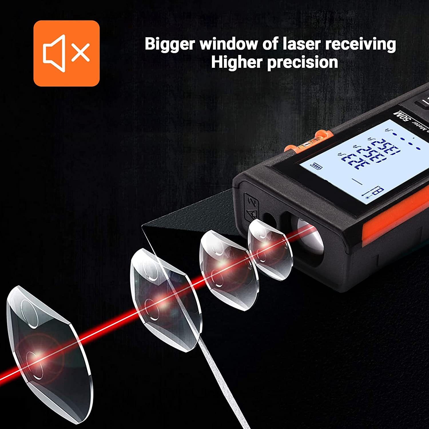 50m Entfernungsmesser, Schwarz Laser 0.05~50m/±1.5mm TACKLIFE Entfernungsmesser
