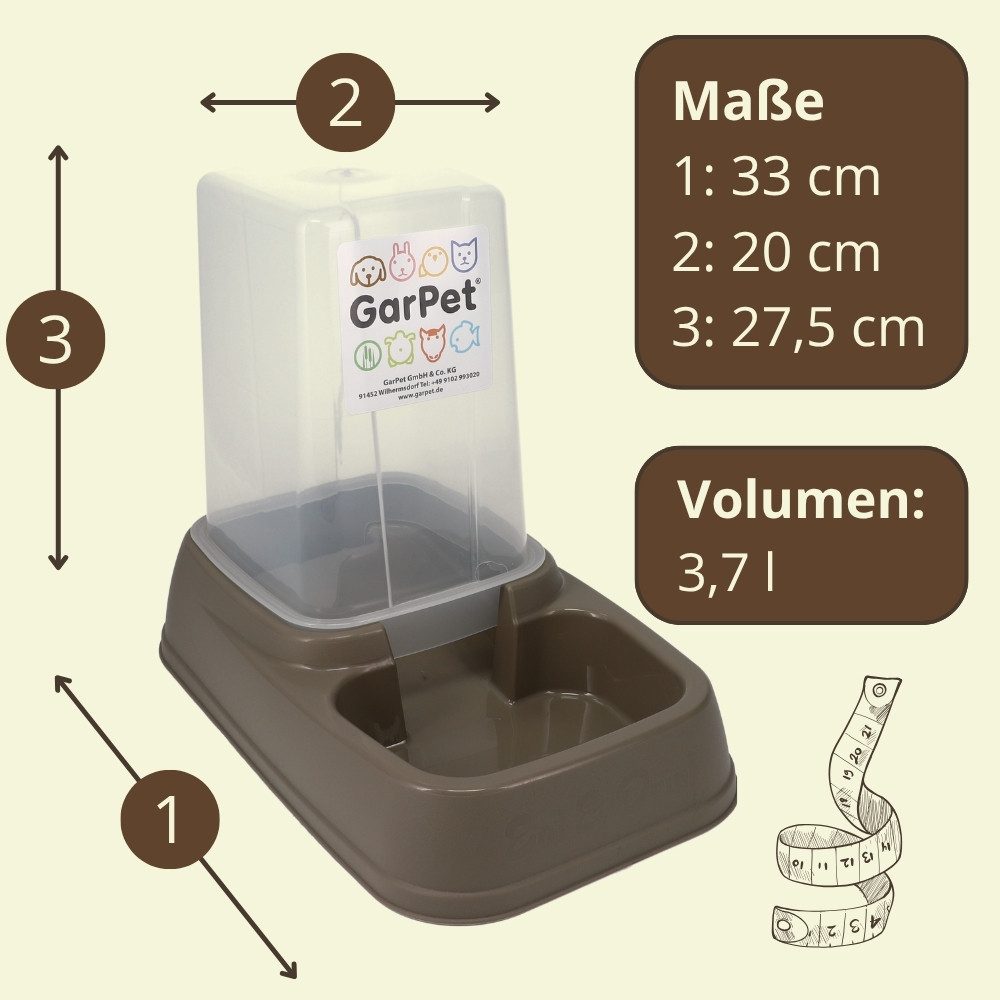 GarPet Hunde-Futterspender 2in1 Wasserspender Futterautomat Katze Trockenfutter Automat XXL 3,7 L