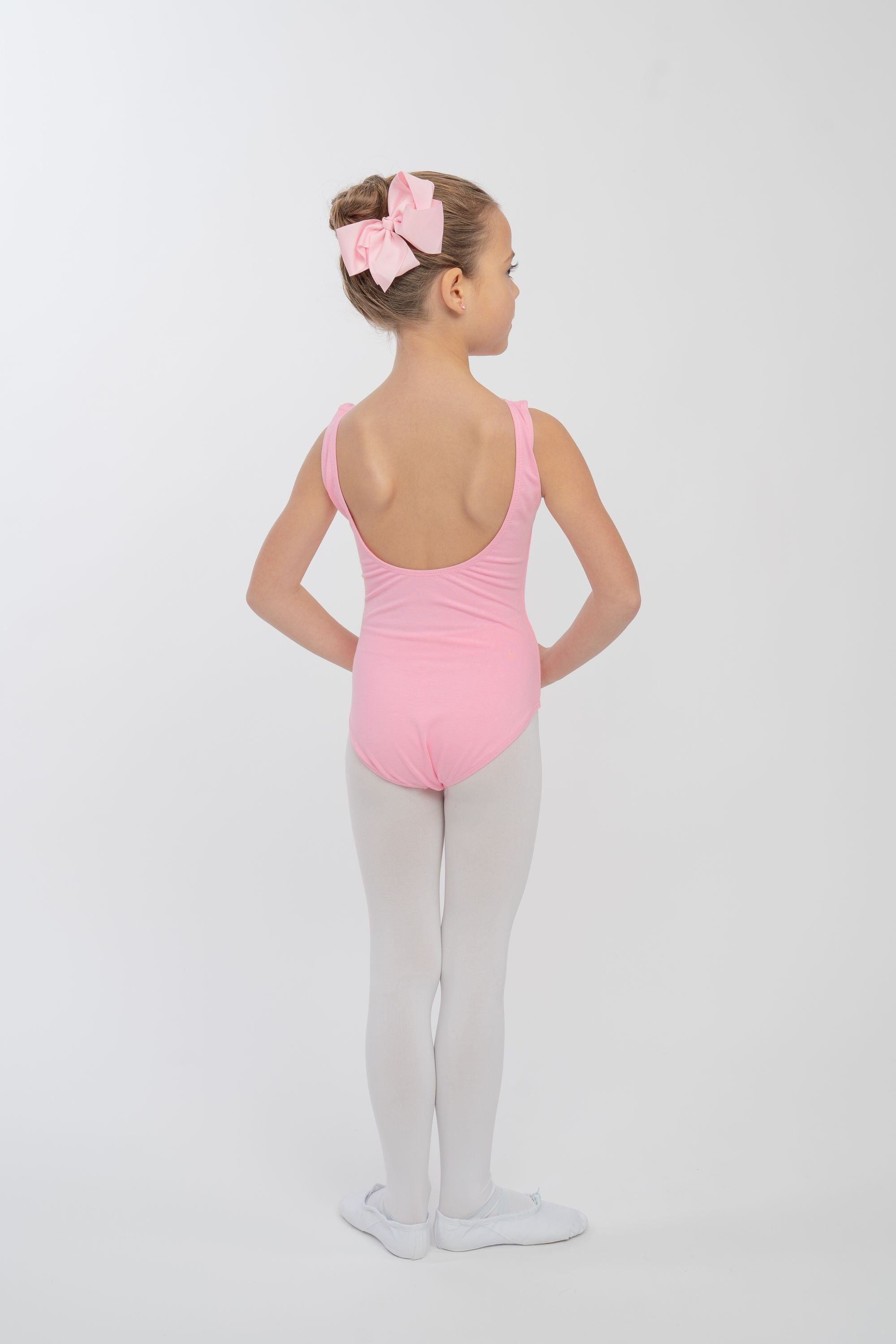 rosa Ballettbody ärmelloses Linda Kinder Body tiefem mit Trikot fürs Ballett Rückenausschnitt tanzmuster