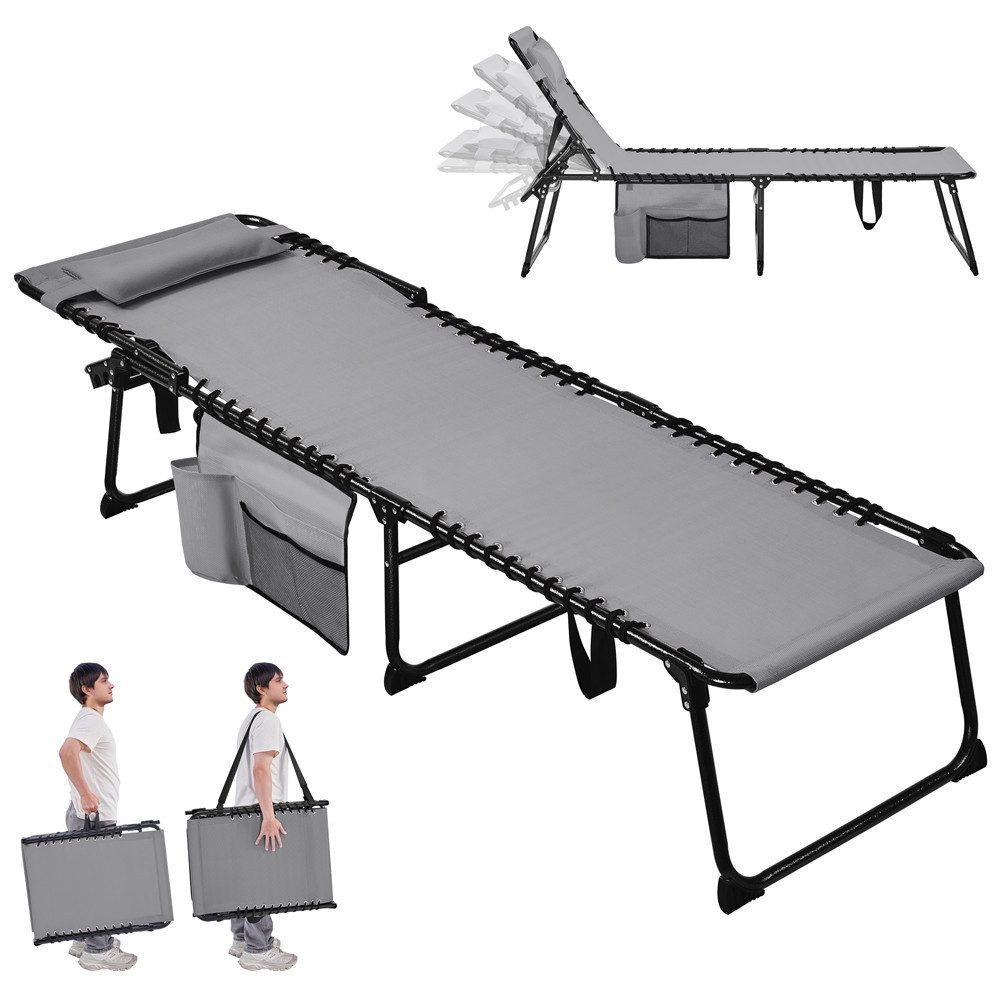 Yaheetech Feldbett 5-Stufig Verstellbarer Liegestuhl Klappbar & Tragbar Klappbett Gartenliege bis 120kg belastbar, klappbar