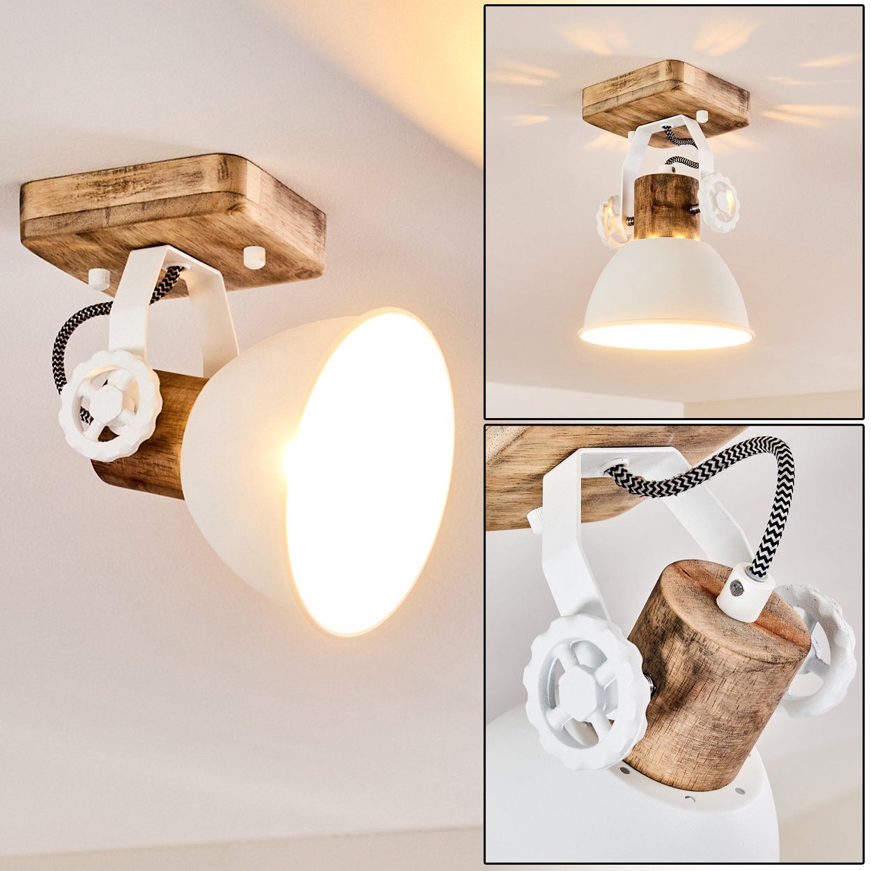 Retro/Vintage Deckenleuchte ohne Wandspot »Cotes« Wandlampe hofstein im in aus Metall/Holz Leuchtmittel, Design, verstellbare 1xE27 weiß,