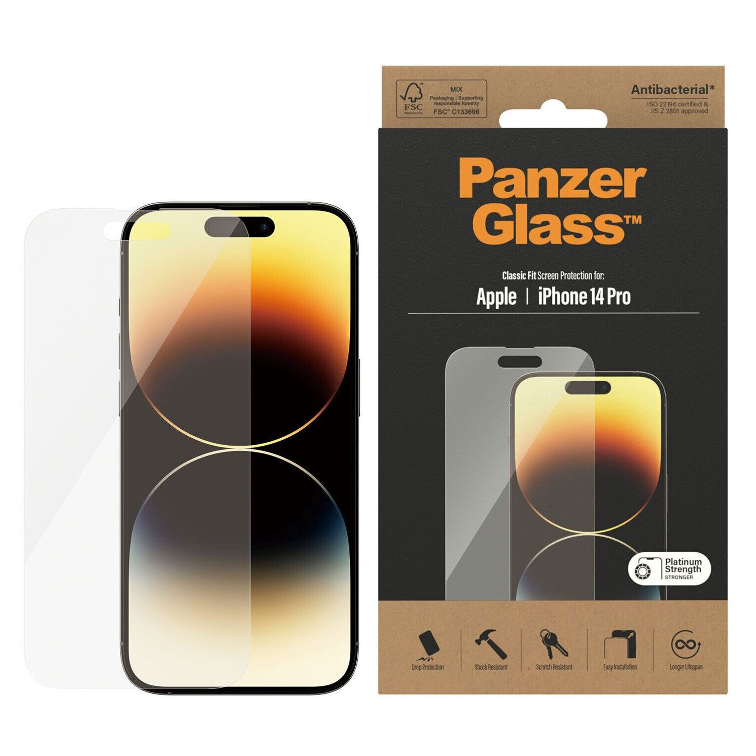 PanzerGlass Schutzfolie Displayschutz Classic Fit für Apple iPhone 14 Pro, (1-St), kratzfest + hochwertiger Schutz für dein Smartphone