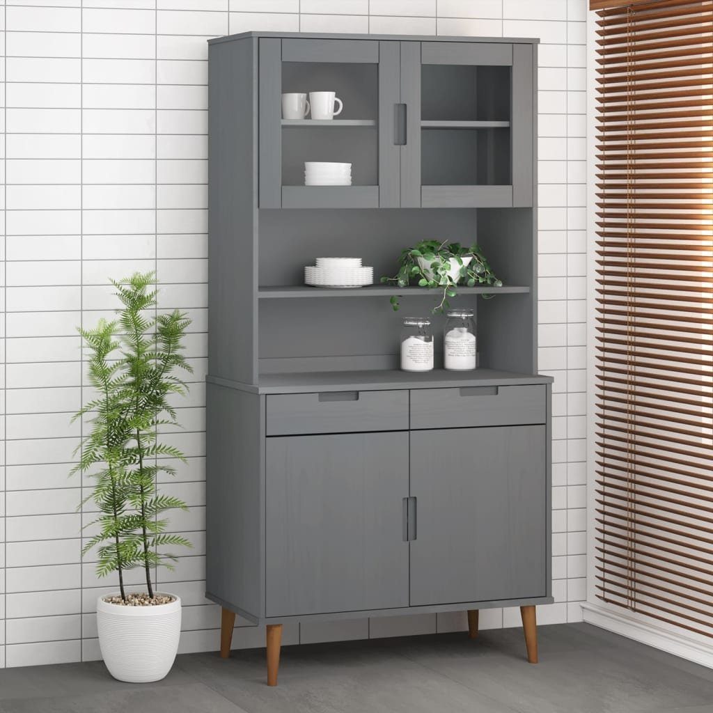 vidaXL Highboard Highboard-Oberteil MOLDE Grau 90x35x100 cm Massivholz Kiefer (1 St)