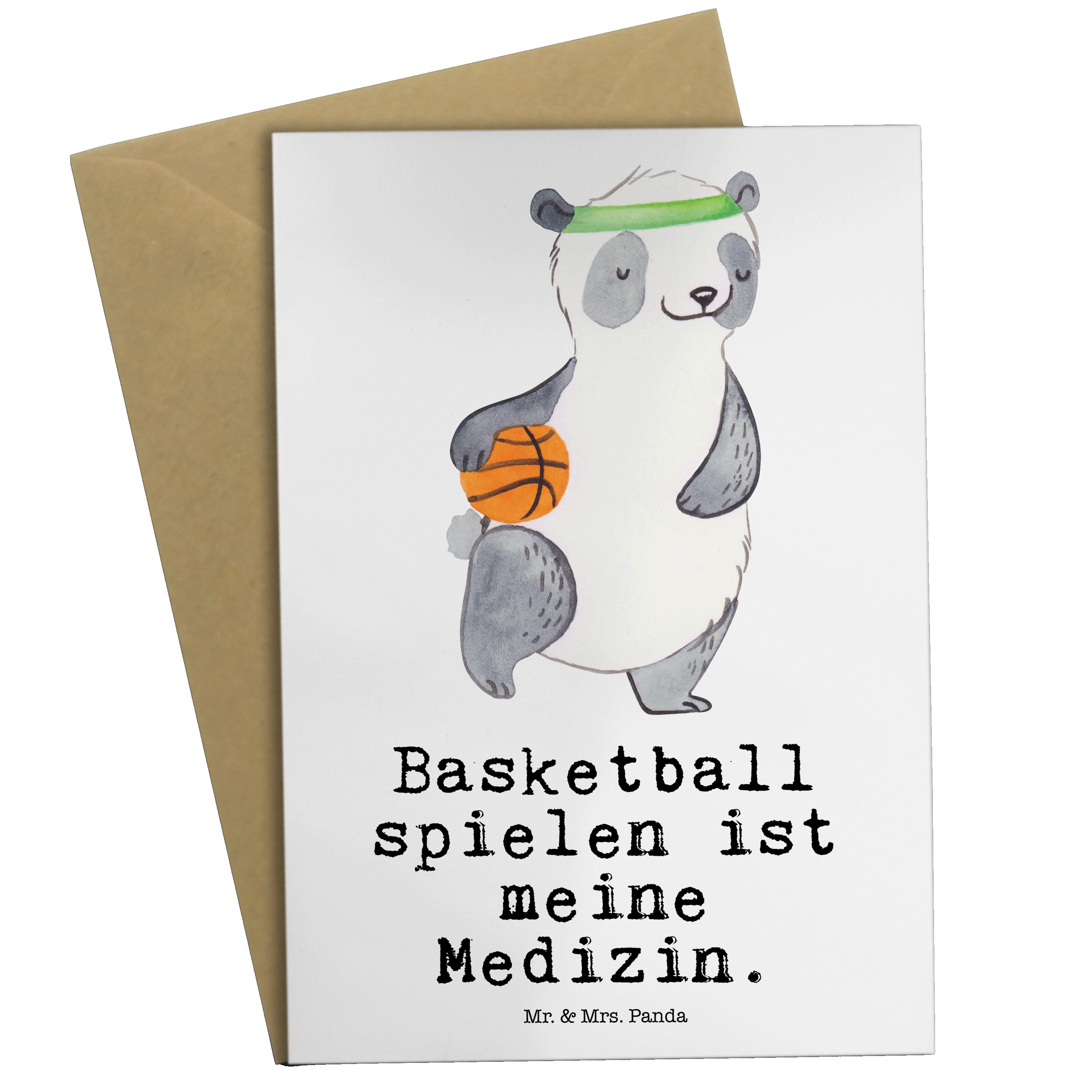 Mr. & Mrs. Panda Grußkarte Basketball - Geschenk, Medizin Karte, Basketball Verein - Panda Weiß