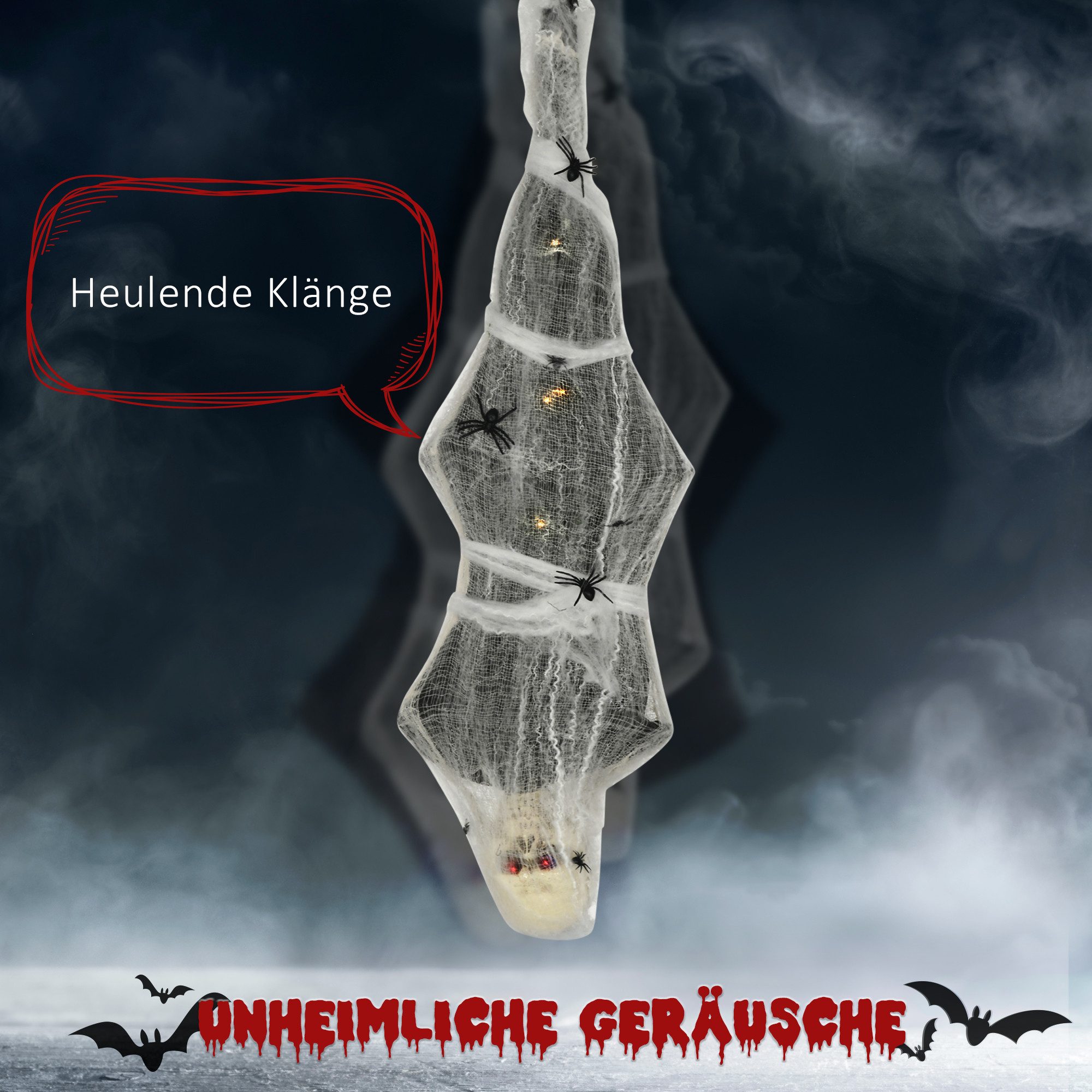 HOMCOM Dekofigur Hängend Skelett Haustür Deko mit Augenglühen (Halloween-Dekoration, 1 St., Mumie), mit Spinnennetz – Bild 4 von 5