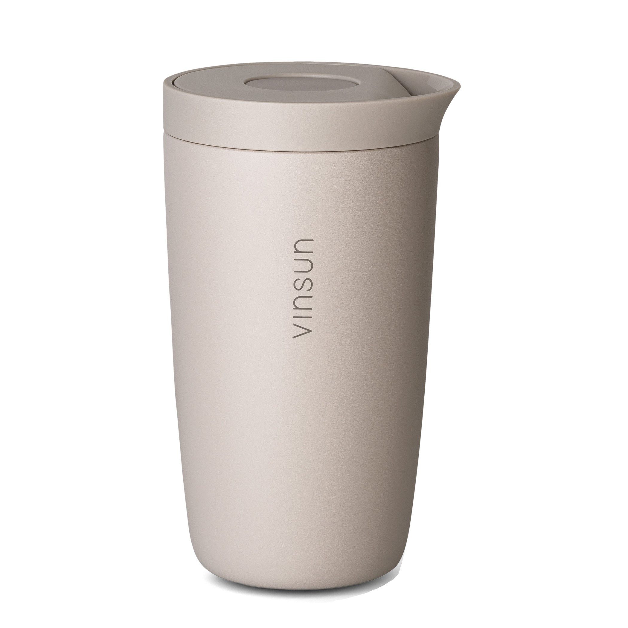 Vinsun Thermobecher Edelstahl Isolierbecher 350ml - Kaffeebecher to Go auslaufsicher, 2-tlg., Edelstahl, Doppelwandig, BPA frei, bruchfest, Einhandbedienung per Knopfdruck