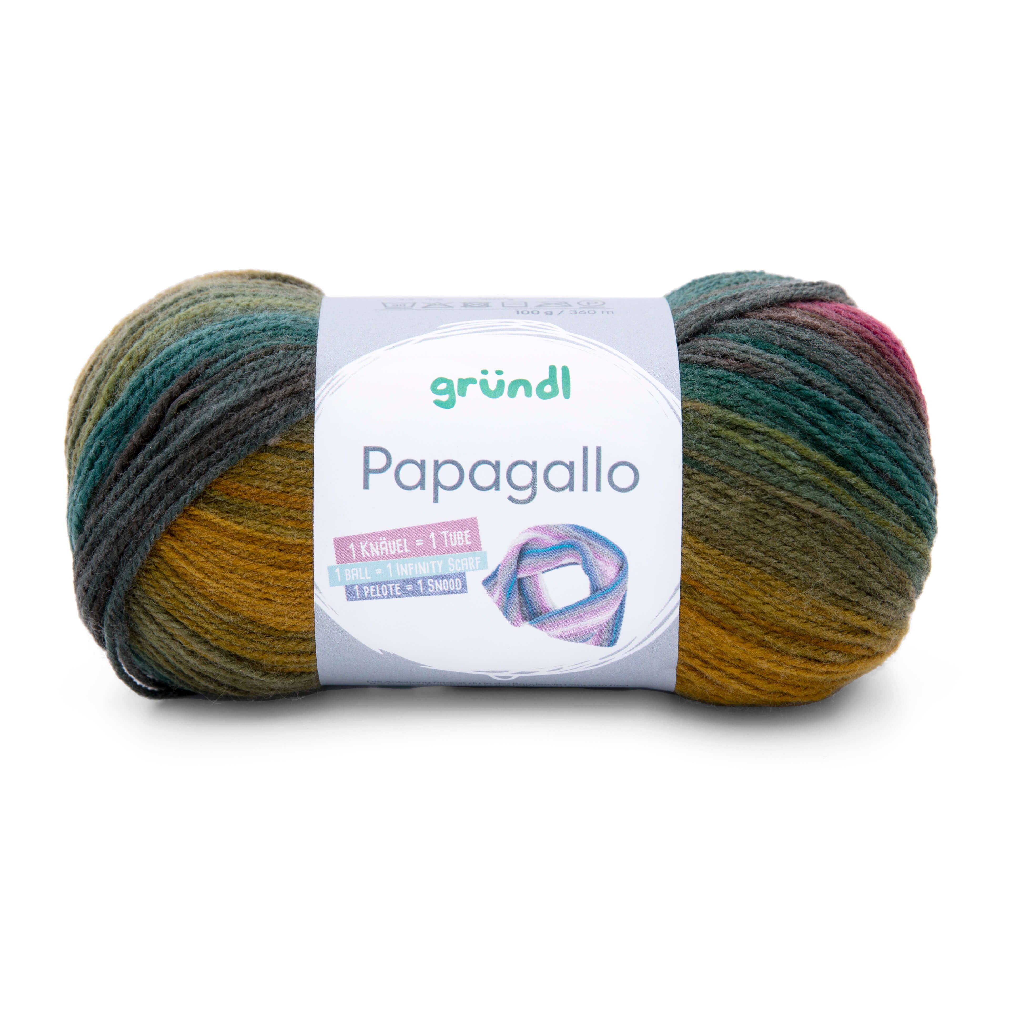 Gründl Wolle Papagallo Farbverlaufswolle mi Anleitung Häkelwolle, 360,00 m (Wolle zum stricken oder häkeln, Farbverlaufsgarn, Strickwolle, Strickgarn, Handstrickgarn), 100% Polyacryl, ohne Schurwolle, auch für Wolle-Allergiker geeignet