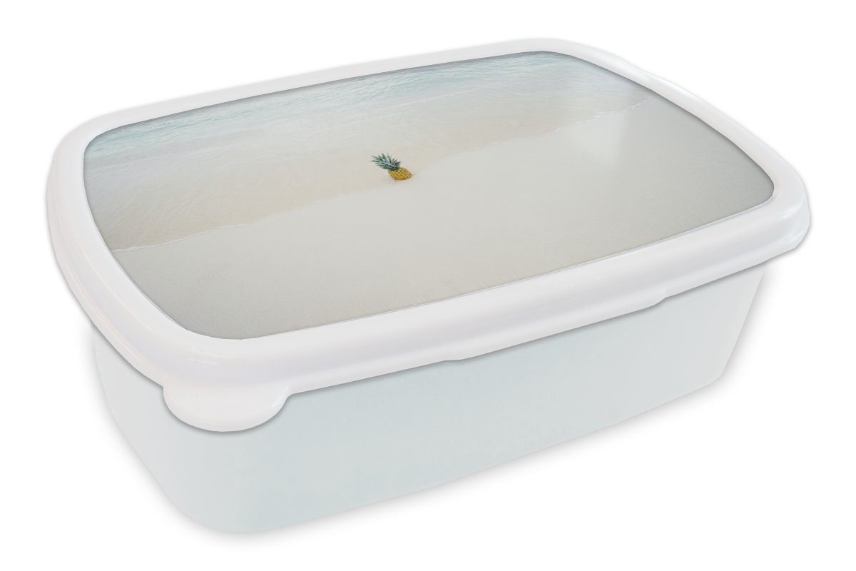 MuchoWow Lunchbox Ananas - Wasser - Sand, Kunststoff, (2-tlg), Brotbox für Kinder und Erwachsene, Brotdose, für Jungs und Mädchen weiß