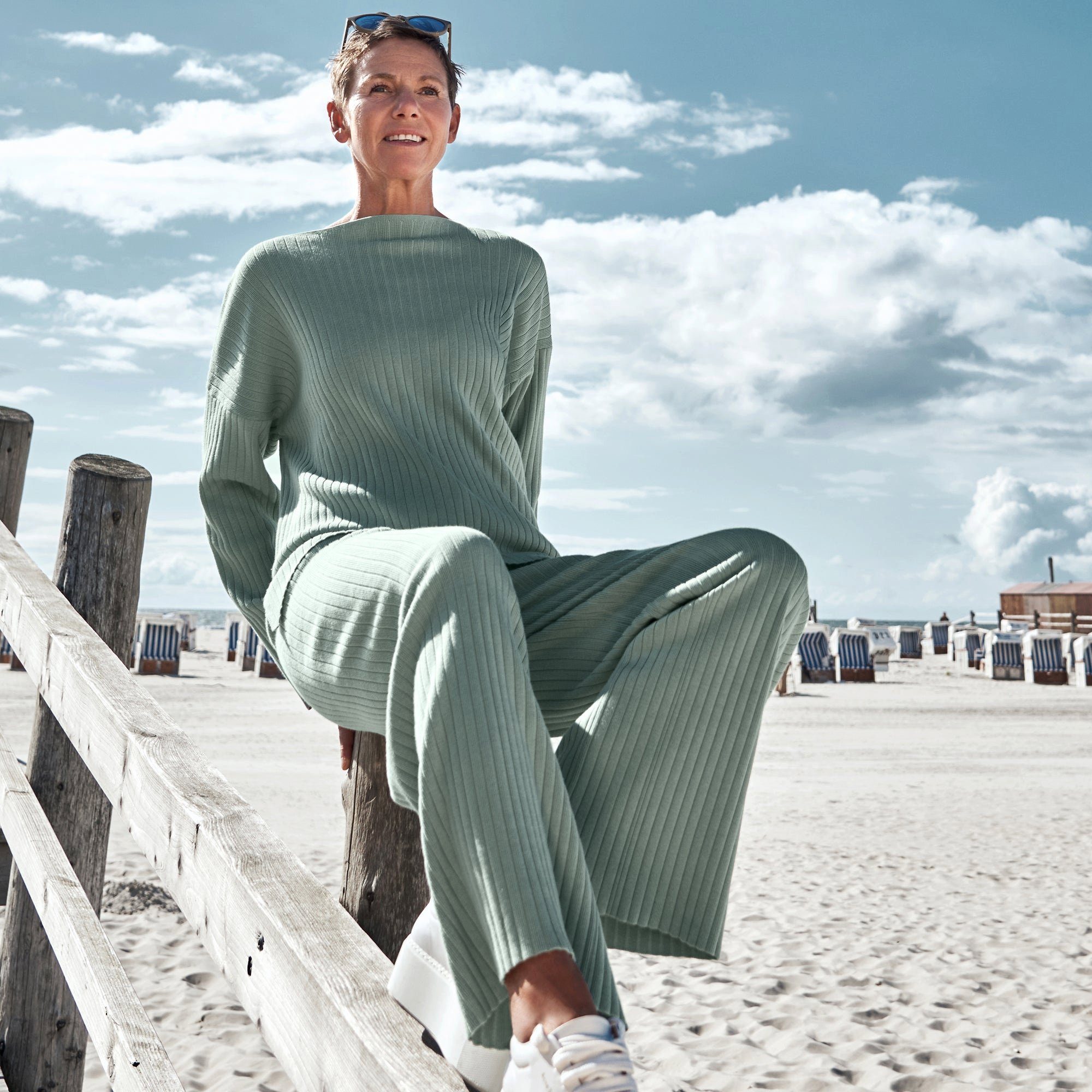 Baumwolle Strick SeaYA Hose Set mint Sweatshirt