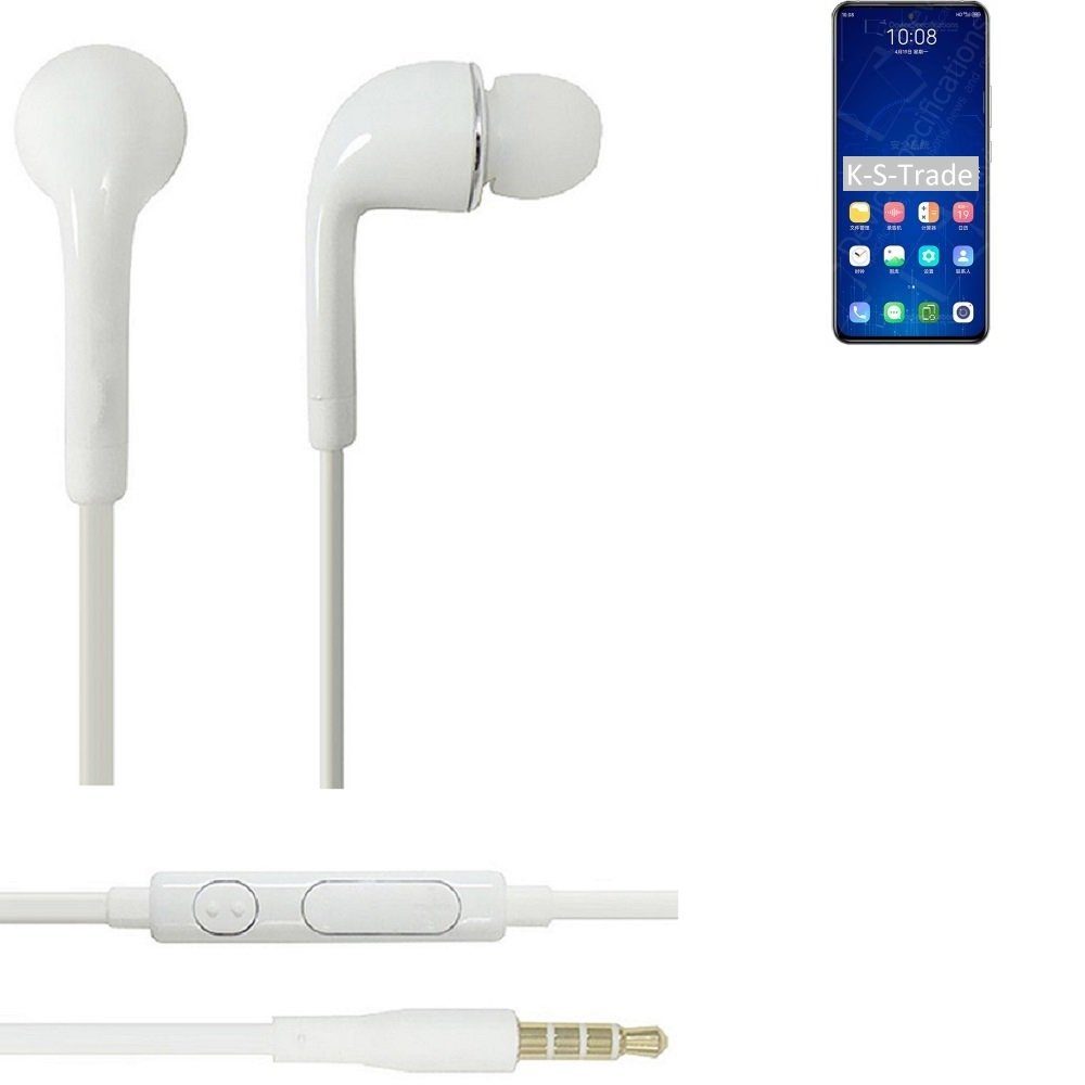 K-S-Trade für ZTE Axon 31 Pro 5G In-Ear-Kopfhörer (Kopfhörer Headset mit Mikrofon u Lautstärkeregler weiß 3,5mm)