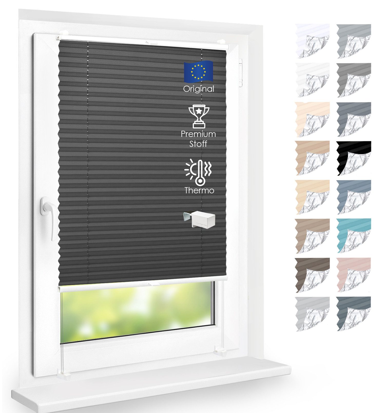 DomDeco Plissee Premium Thermo Plissee ohne Bohren, Sichtschutz, lichtdurchlässig, blickdicht, Klemmfix, Thermo-Wärmeschutz, verdunkelnd, blickdicht, Stufenlos