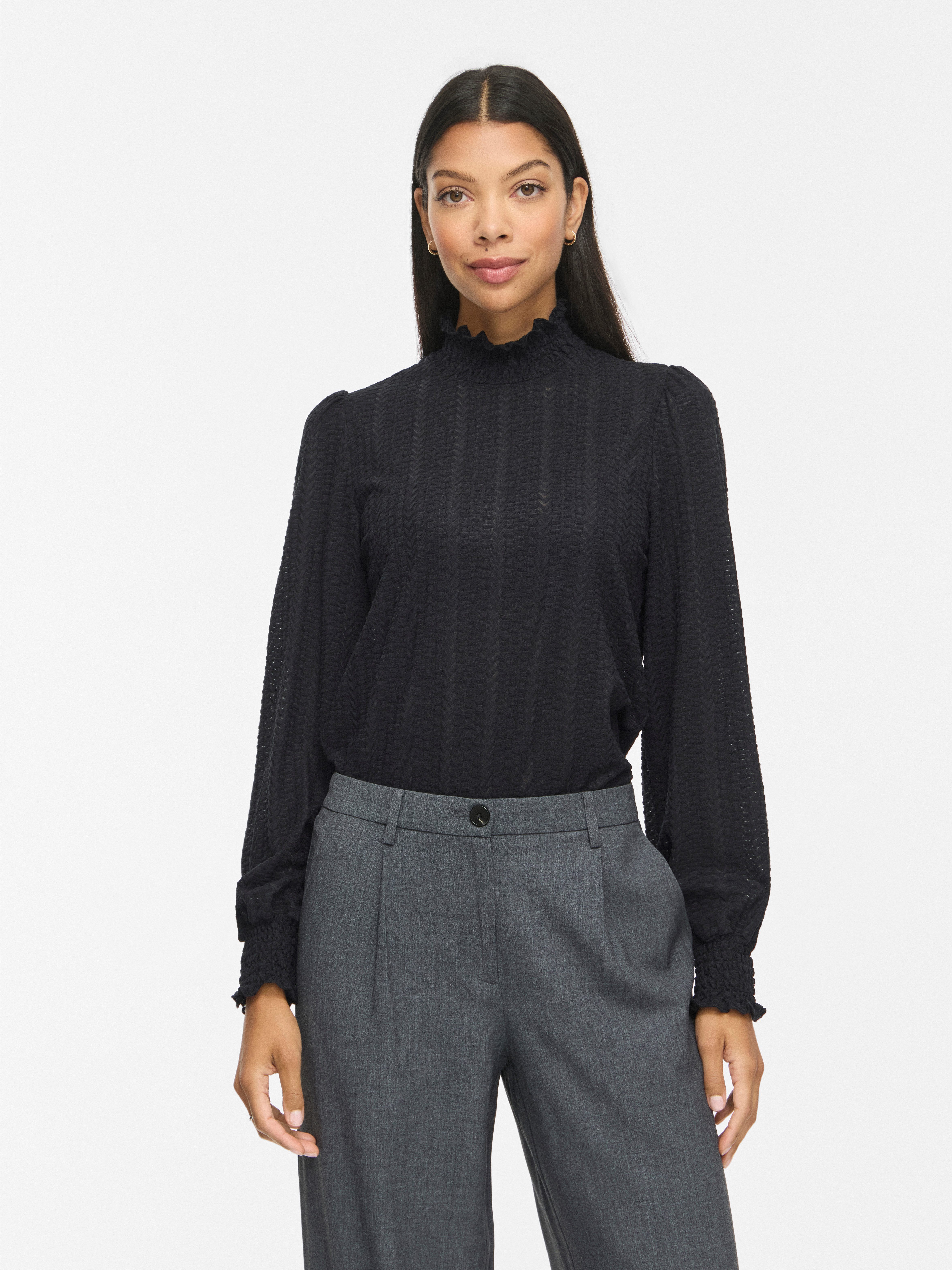 Stehkragenshirt VILYRI L/S SMOCK TOP - NOOS