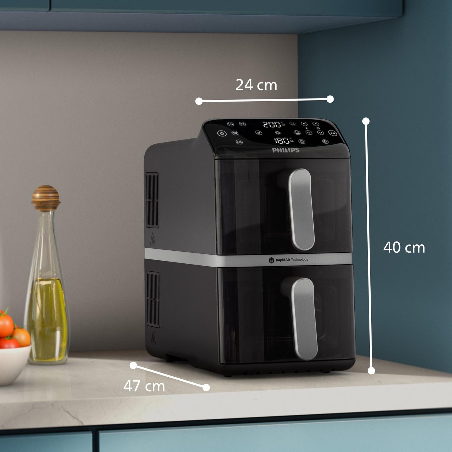 Philips Fritteuse NA461/00, 10 l Fassungsvermögen, Doppel-Heißluftfritteuse, Digitales Display