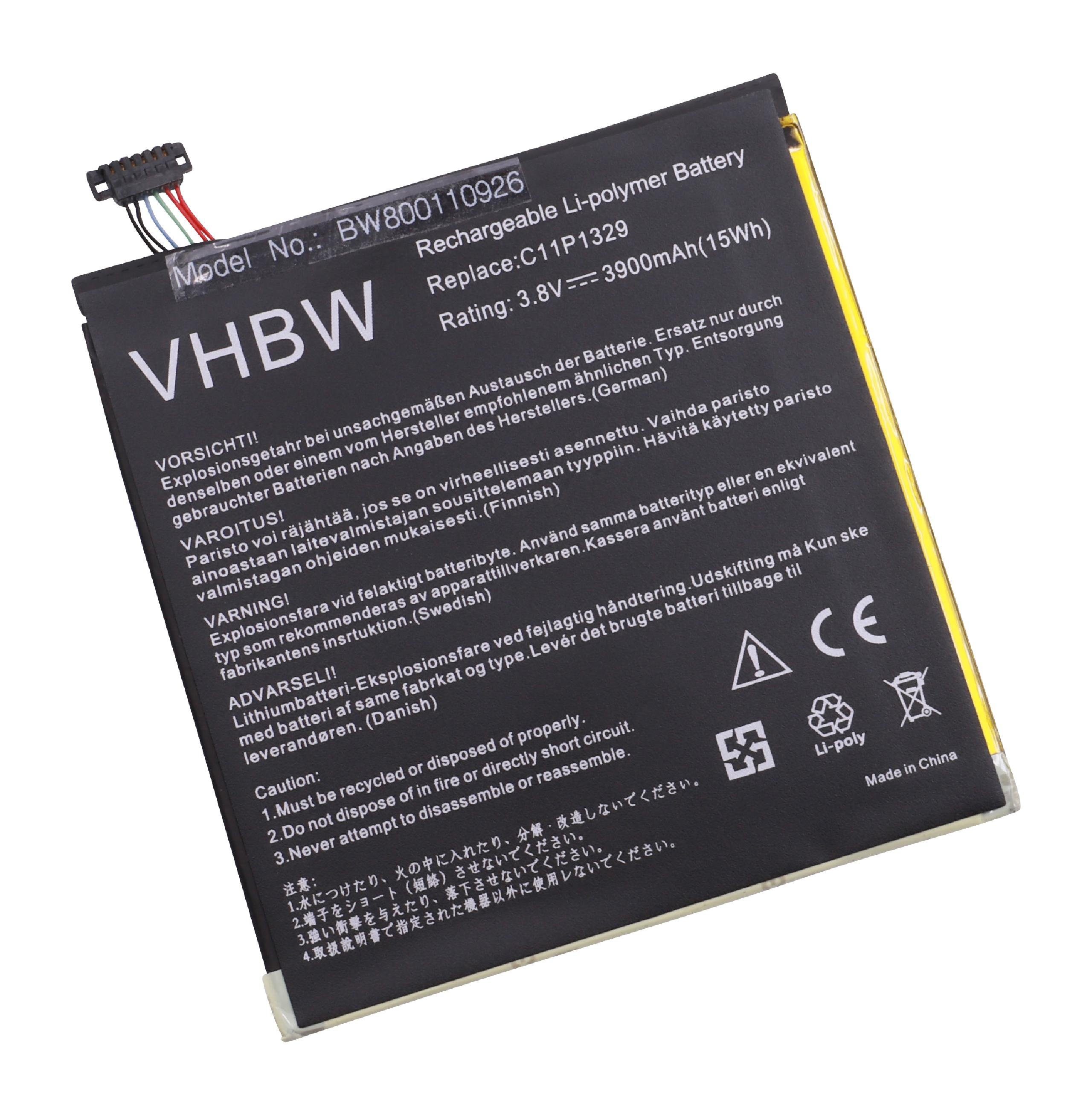 MeMO 8 3,8V, Pad MeMO Pad (3900mAh, Li-Polymer) passend 8 ME8110C HD für Memo ME181C, vhbw mAh Pad 8, Asus ME181CX, 3900 ME181CX Tablet-Akku