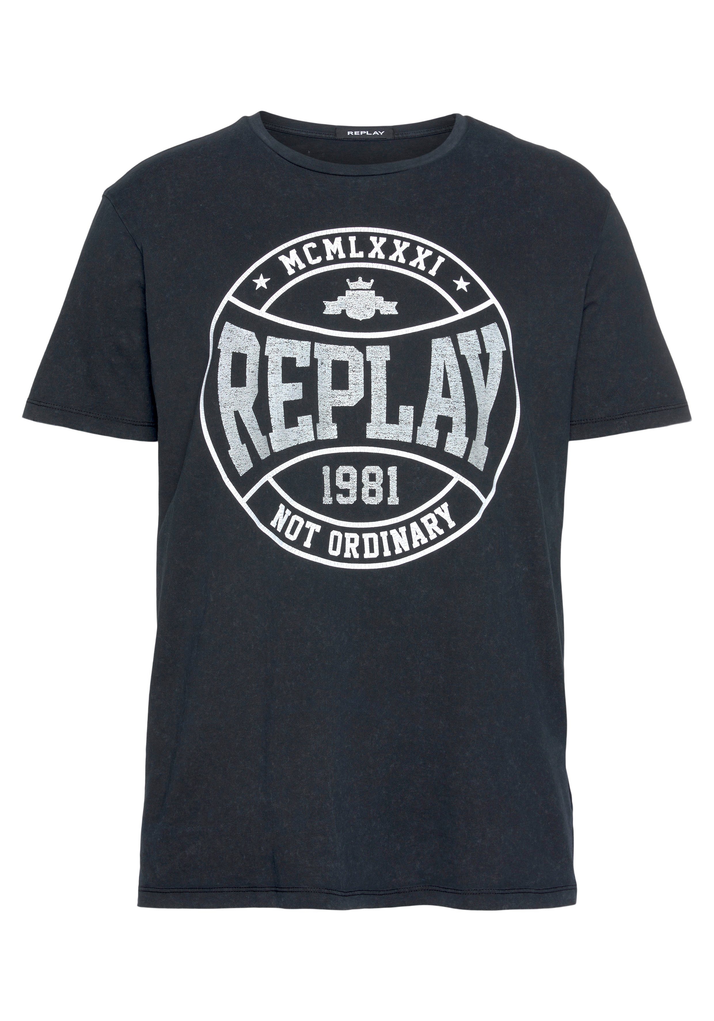 Replay T-Shirt in washed-Optik dunkelgrau | T-Shirts