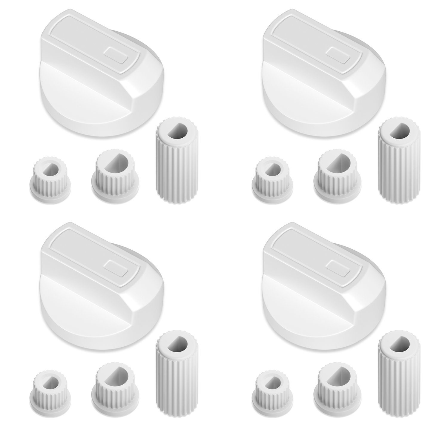 VIOKS Schalter Drehschalter 38 mmØ weiß, mit Adaptern 16-teilig für Kochfeld Herd Backofen