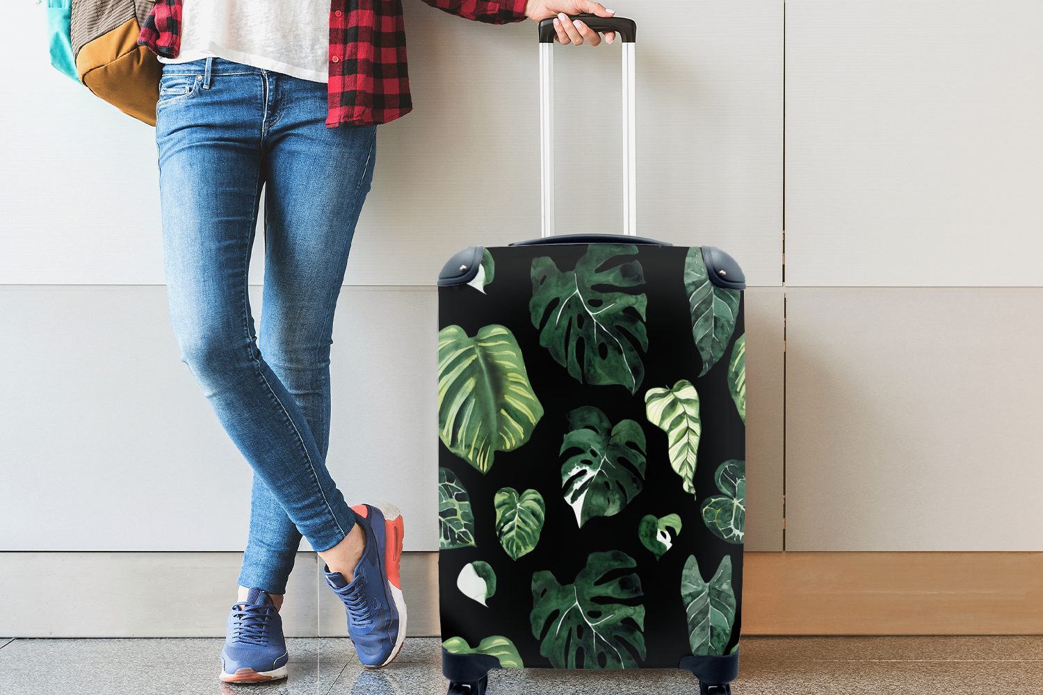 MuchoWow Handgepäckkoffer Reisekoffer Rollen, Handgepäck Reisetasche Blätter für - rollen, Trolley, - Muster Pflanzen, mit Ferien, 4