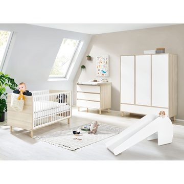 Lomadox Kleiderschrank FERRARA-134 Babyzimmer in weiß mit Esche Dekor, B/H/T: 155/185/55 cm