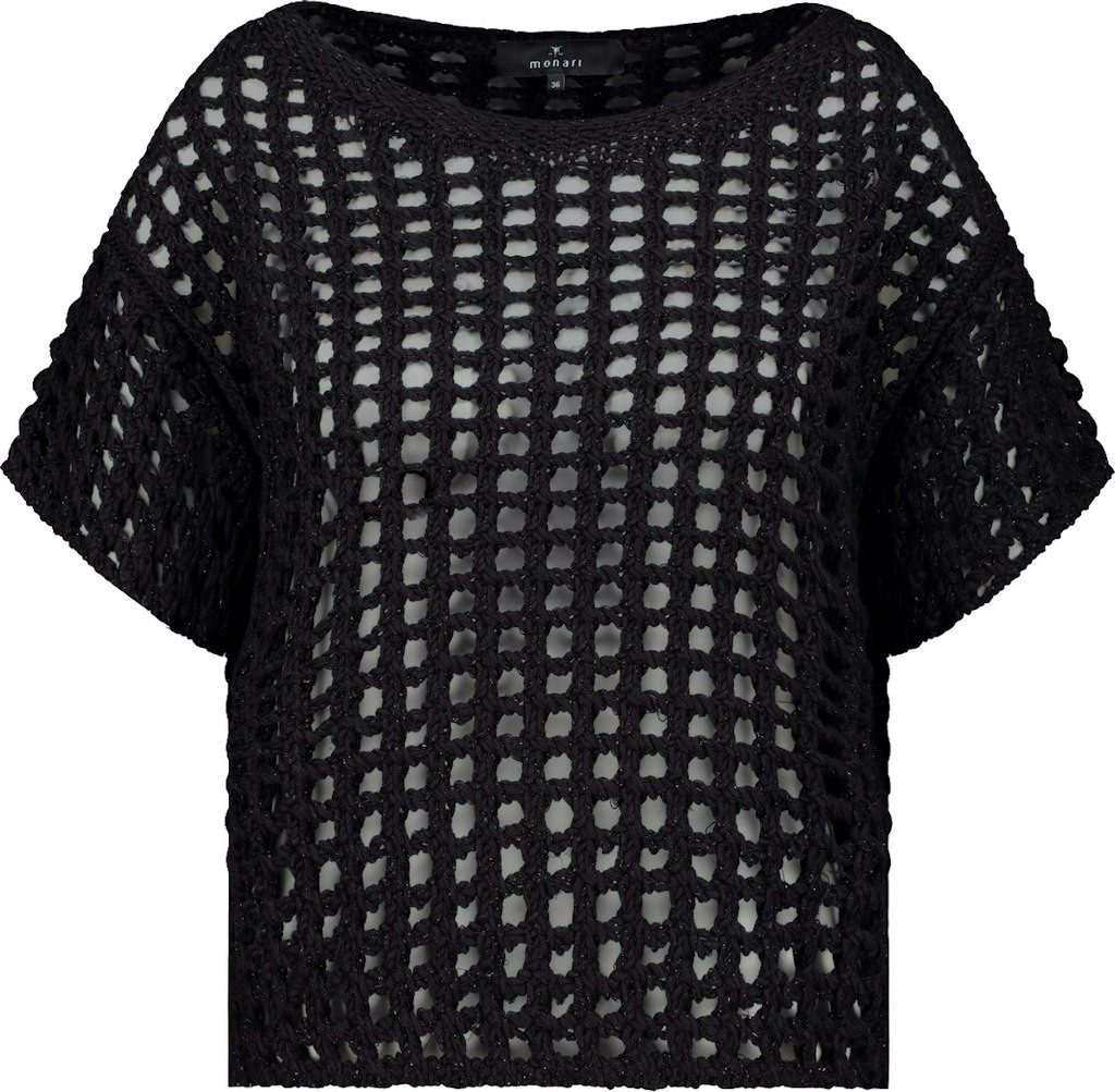 Monari Kurzarmshirt Ajour-Kurzarm-Pullover mit Lurex schwarz günstig online kaufen