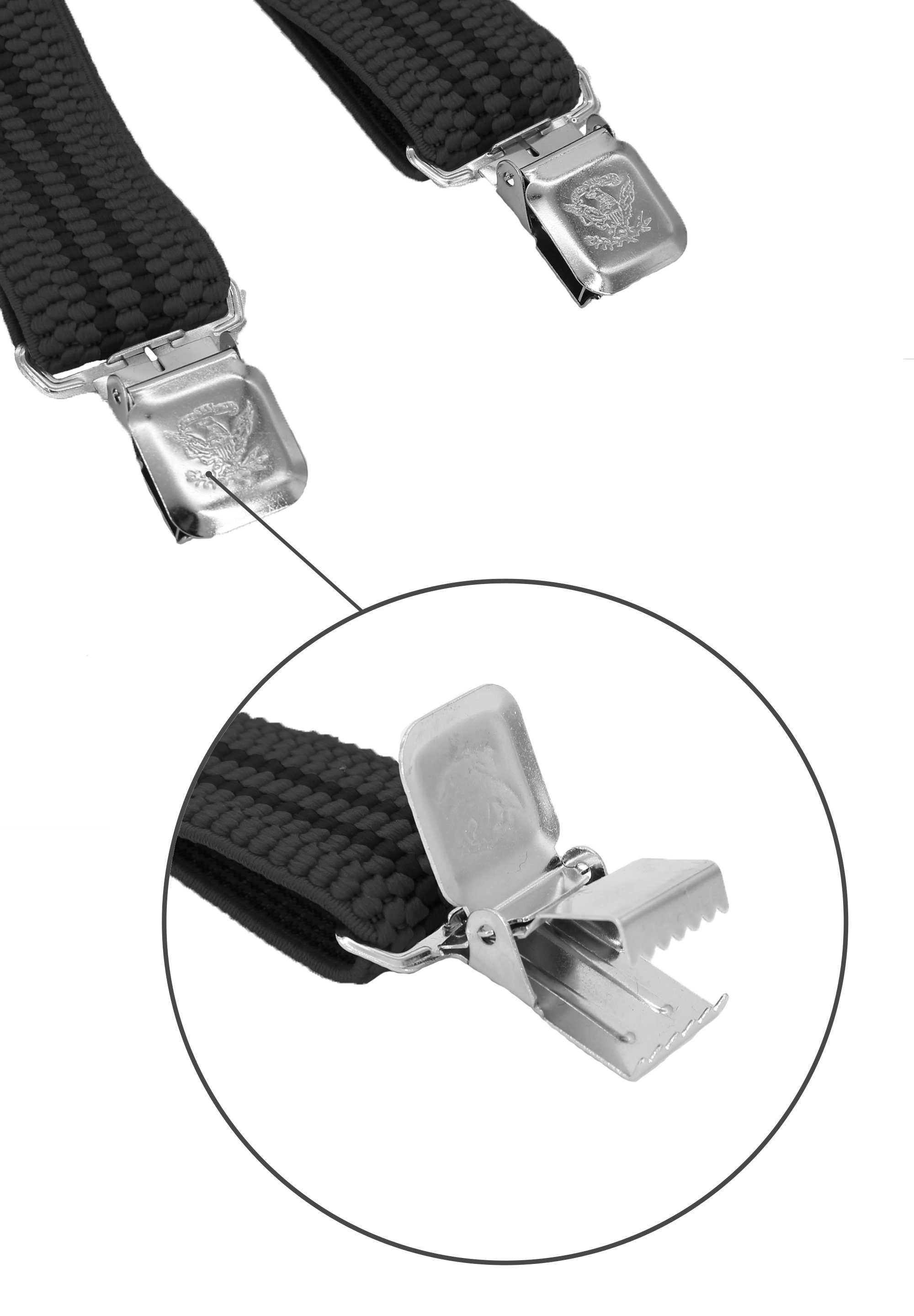 Breites Grau Clipverschluss, schwarzen verstellbar mit X-Design Streifen 4cm Fabio Farini starken Hosenträger (schwarze Streifen) mit Grau extra